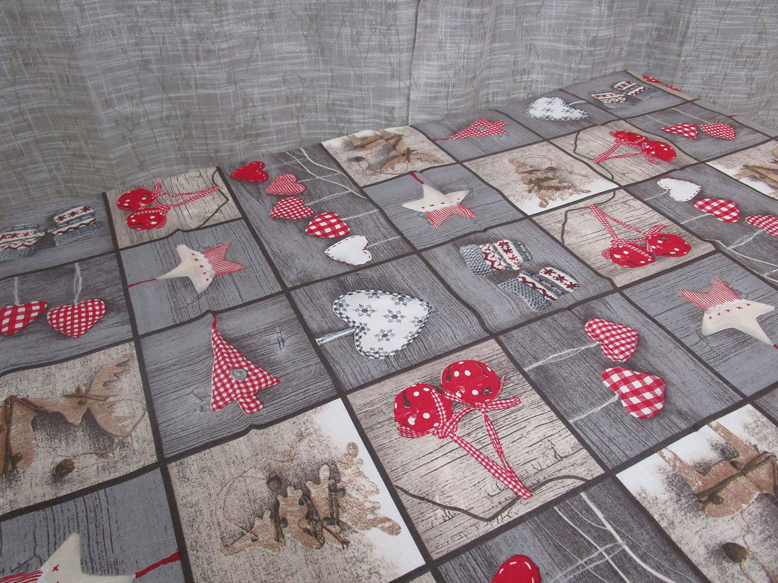 PAGO POCO Mantel redondo x 180 cm, diseño de corazones de Navidad, 100% algodón, color: gris, fabricado en Italia.