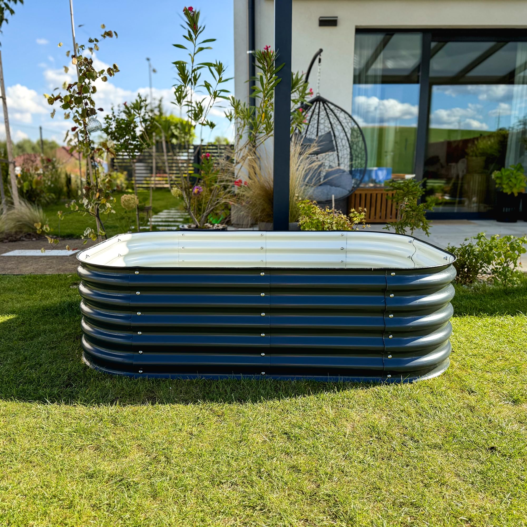 UNIGARDIA Hochbeet aus Metall 200x60x43 cm - Modulares 6-in-1 Hochbeete-Kit - Rostfreie Hochbeete für Garten aus Premium Zn-Al-Mg Stahl - Min. 20 Jahre Lebensdauer - 43 cm Hoch Gemüsebeet, Anthrazit