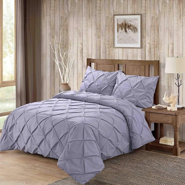 Ray Bedding & Linen 400 Thread Count Pintuck King Size Duvet Covers 100% Egyptian Cotton King Size Duvet Set With Pillow cases 2 Pack, 3pc Bedroom Accessories Bedding Sets King Size