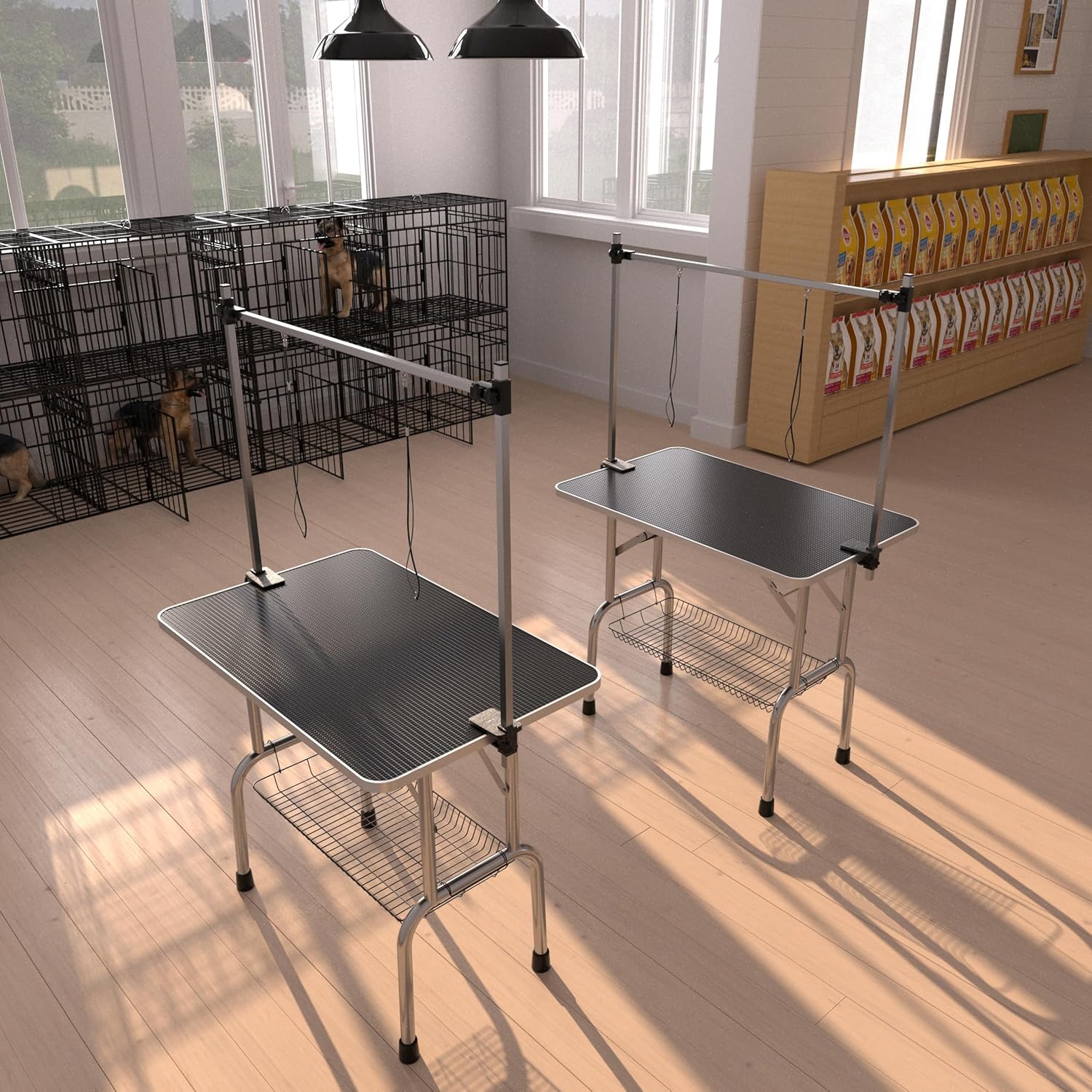 ESCO LITE Dog Grooming Table Heavy Duty Folding Pet Table with Adjustable Arm & Noose, Non-Slip Rubber Top, Mesh Storage Tray, Sturdy Stainless Steel Legs, 36" Professional Grooming Station