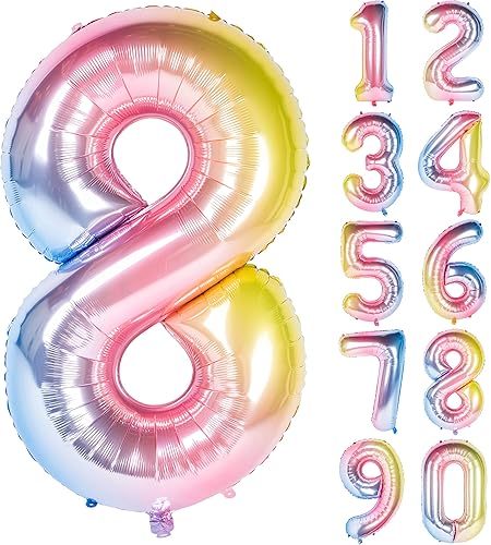 Miniatura 27 de Globos de dígitos de número morado de 40 pulgadas de papel de aluminio con helio para fiesta de cumpleaños (Morado 7) Púrpura 7,Arco iris oscuro