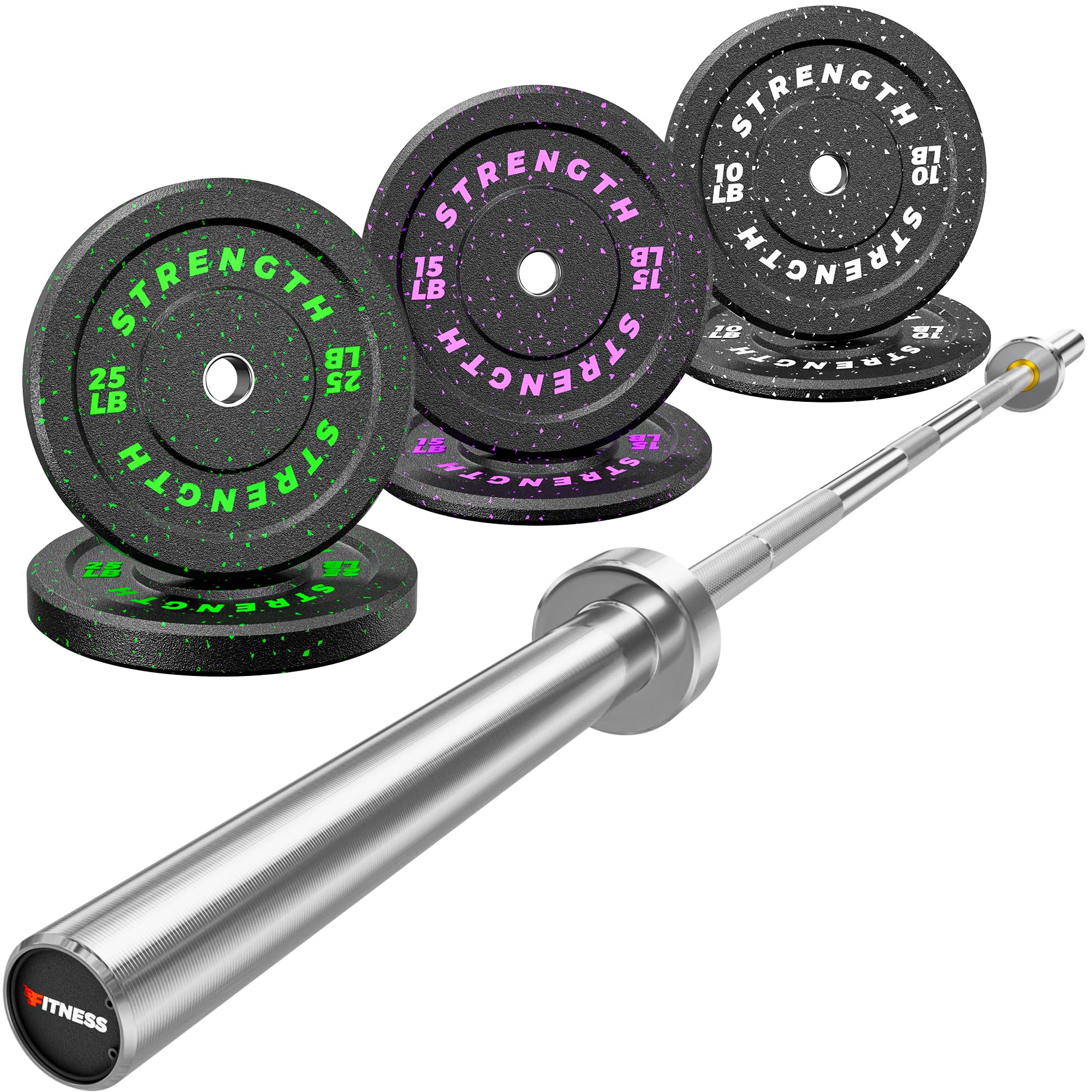 2-Inch Bumper Plates, Barbell Rubber Olympic Weight Plates Set for Home Gym Strength Training, 20-260lbs, Multiple Options (100LB Plate Set & Silver 7FT Weight Bar)
