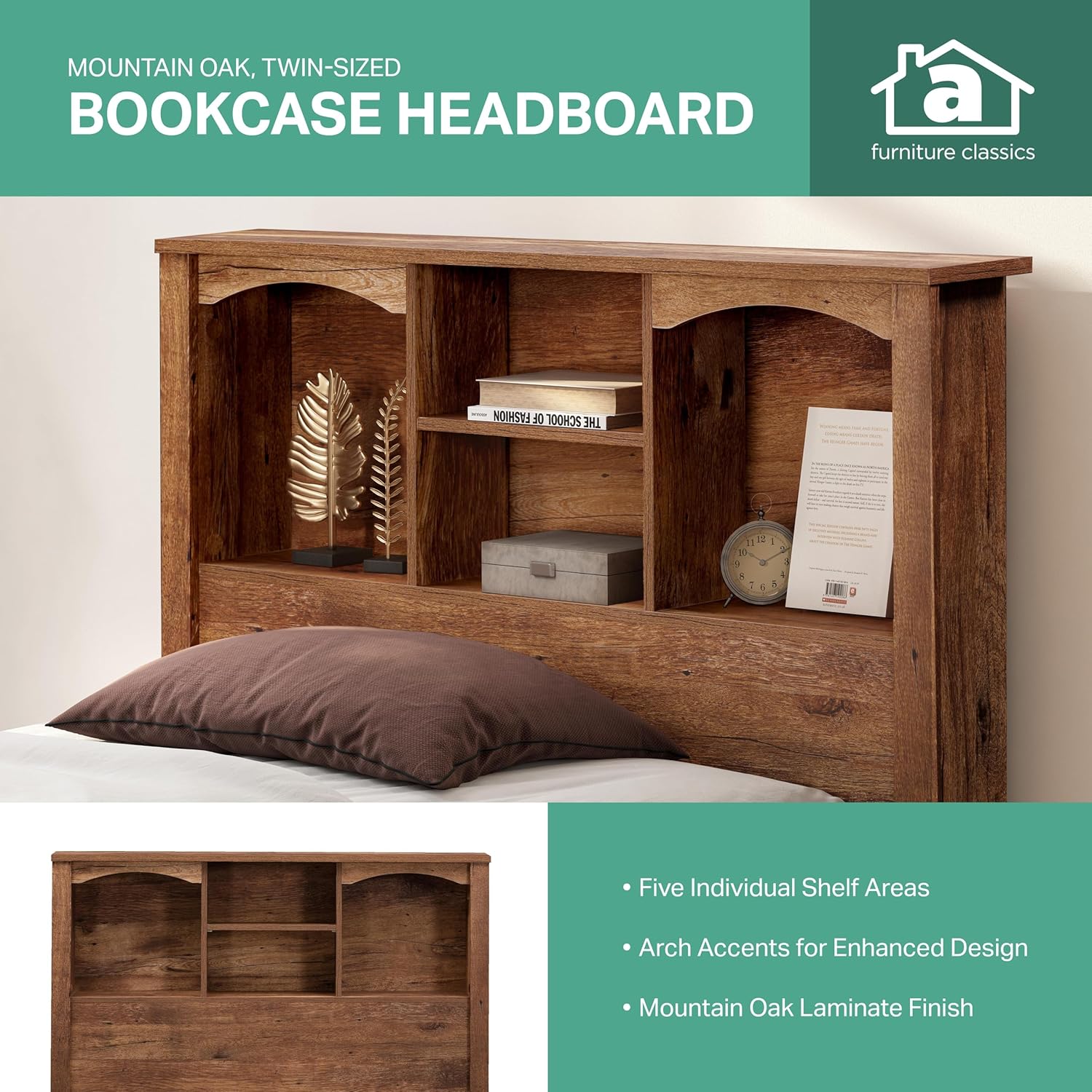 OS Home and Office Furniture Twin Sized Mountain Oak Bookcase Headboard