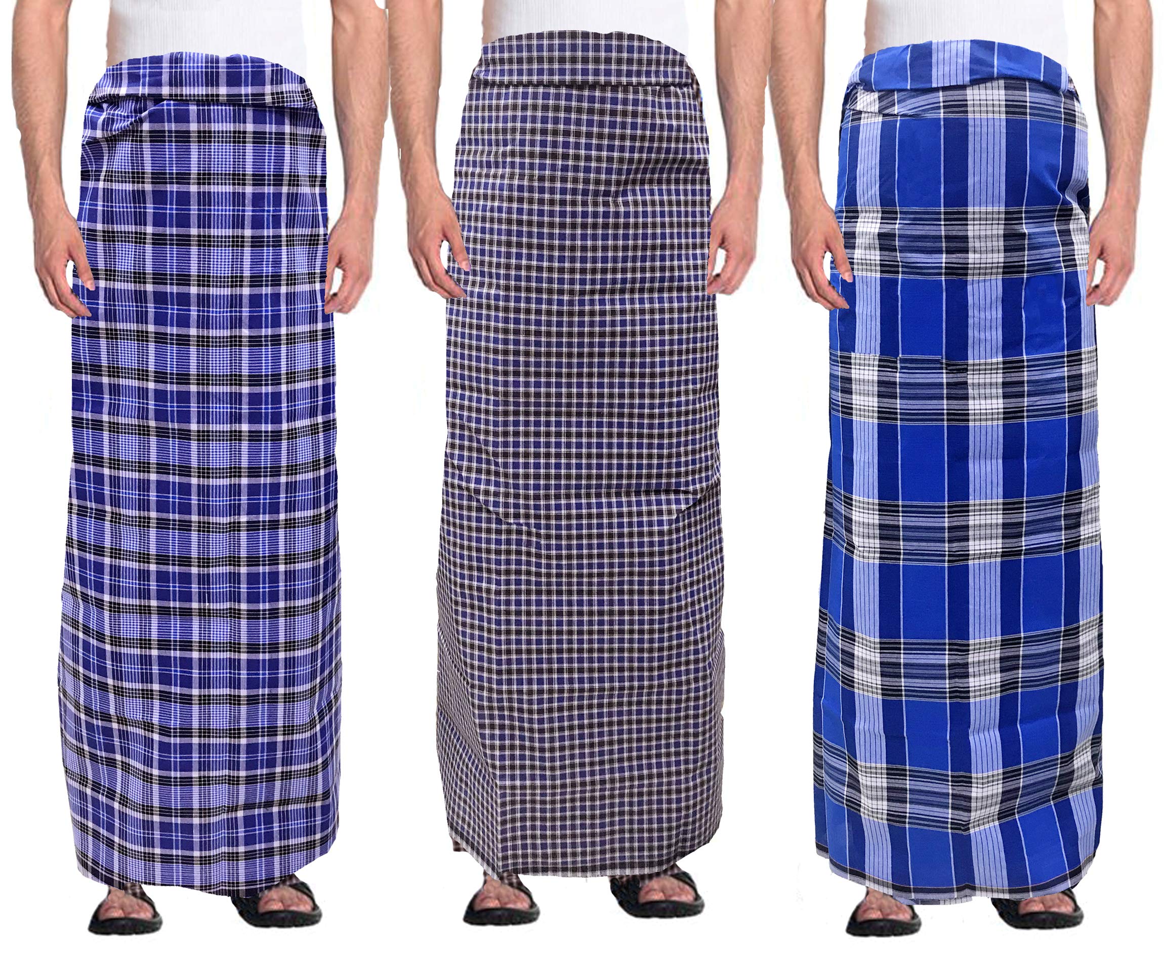 Weavers VillaMen's 100% Cotton Multicolored Unstiched Lungi (2 Mtrs) - Pack of 3