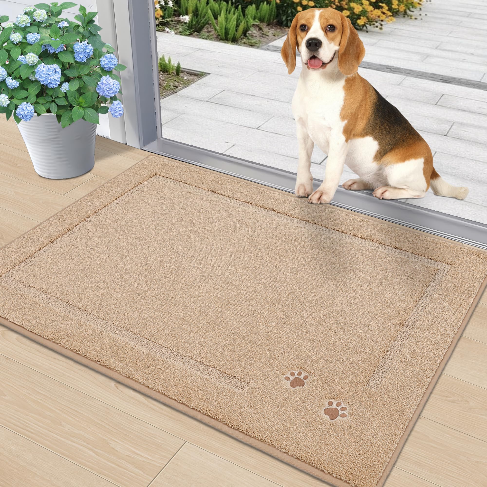 BEQHAUSE Dog Door Mat for Muddy Paws 24"x36" Dirt Trapper Absorbent Doormat Non Slip Entryway Rugs Washable Stain Resistant Welcome Floor Mat Soft