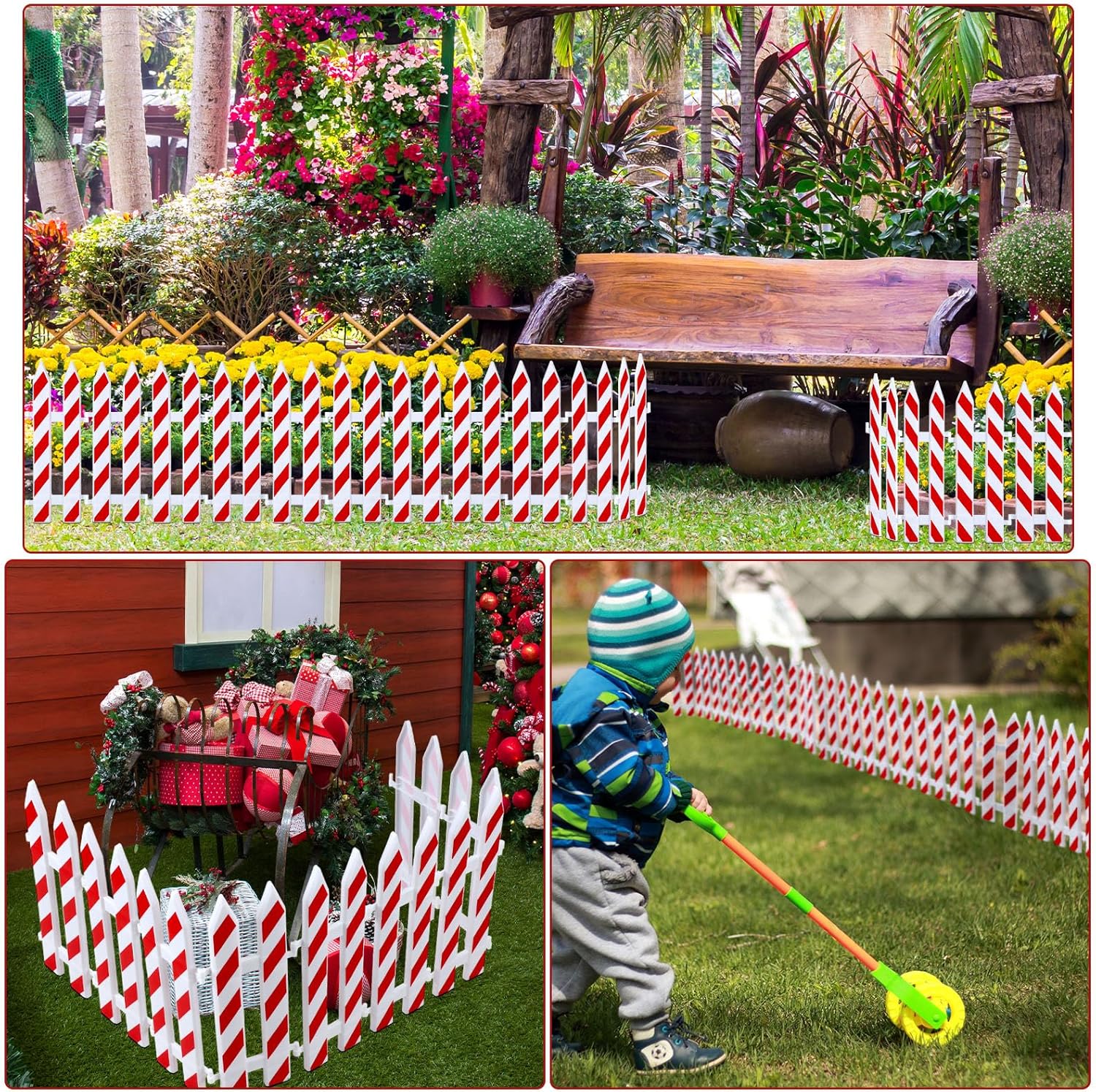 Soaoo 36 Pcs Christmas Tree Gate Christmas Tree Fences Decoration Candy Cane Picket Fence Cat Proof Indoor Garden Decoration Fence for Holiday Party Home Decor (Red,White,Classic Style)