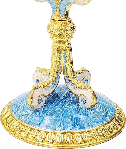 Miniatura 3 de The Dreidel Company Menorá de metal esmaltado con detalles de joyería (menorá esmaltada pintada a mano, azulblancodoradoverde)