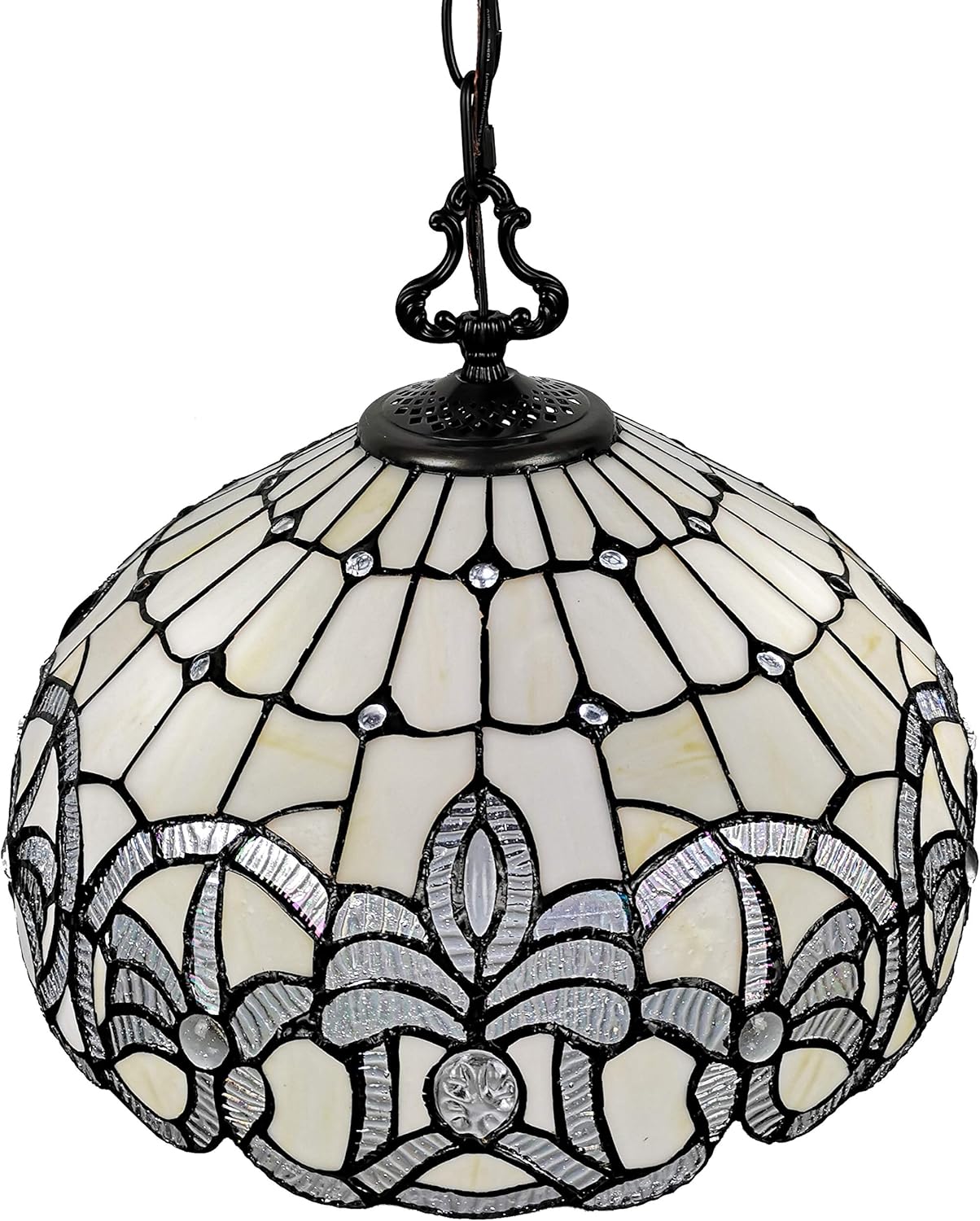 Amora Lighting AM294HL16B Tiffany Style White Hanging Lamp Wide, 16", White