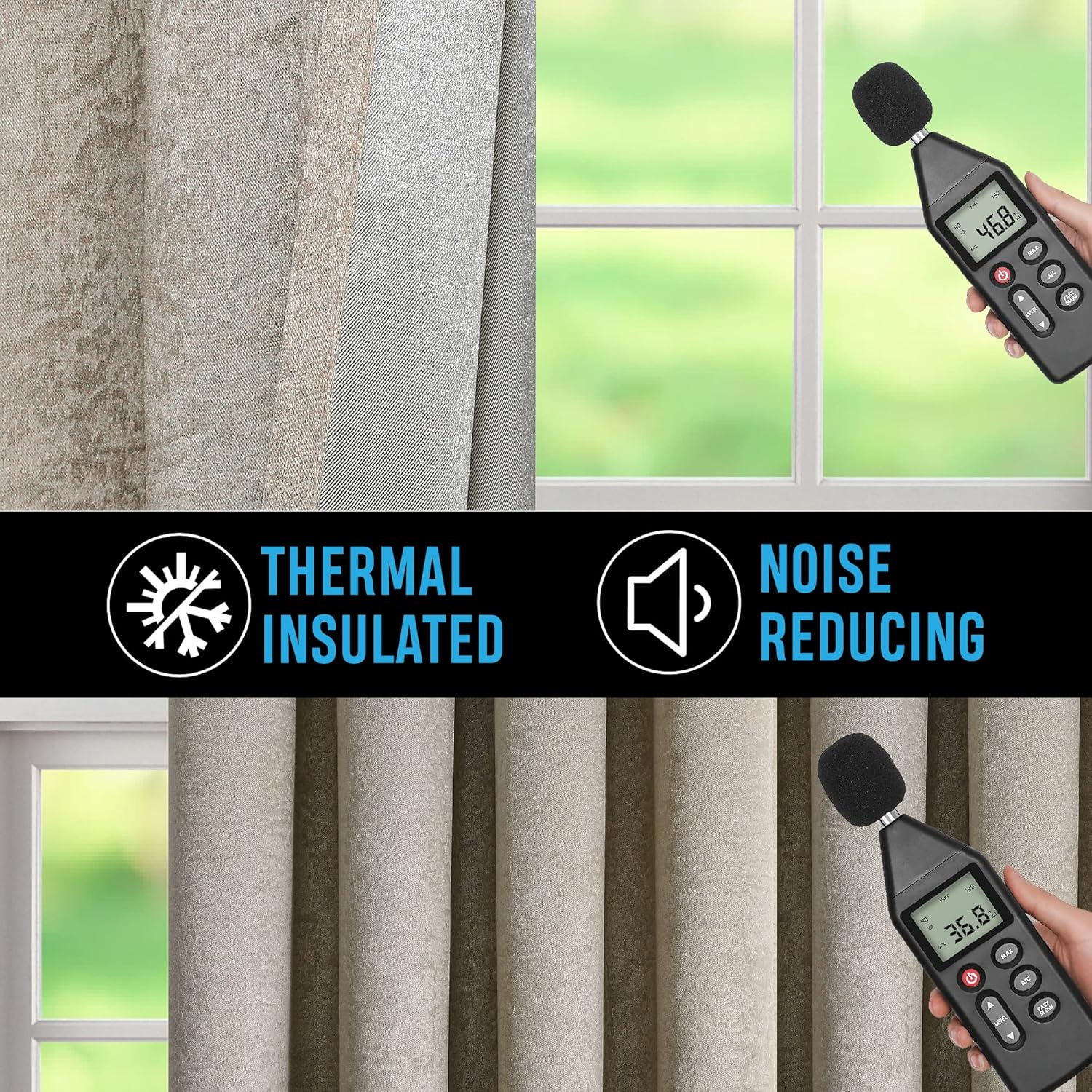 Regal Home Collections Room Darkening Curtains 2-Panel Set - Noise Reducing, Energy Saving Room Darkening Window Curtains & Drapes for Bedroom, Living Room (52in W x 63in L - 2 Panels, Beige)