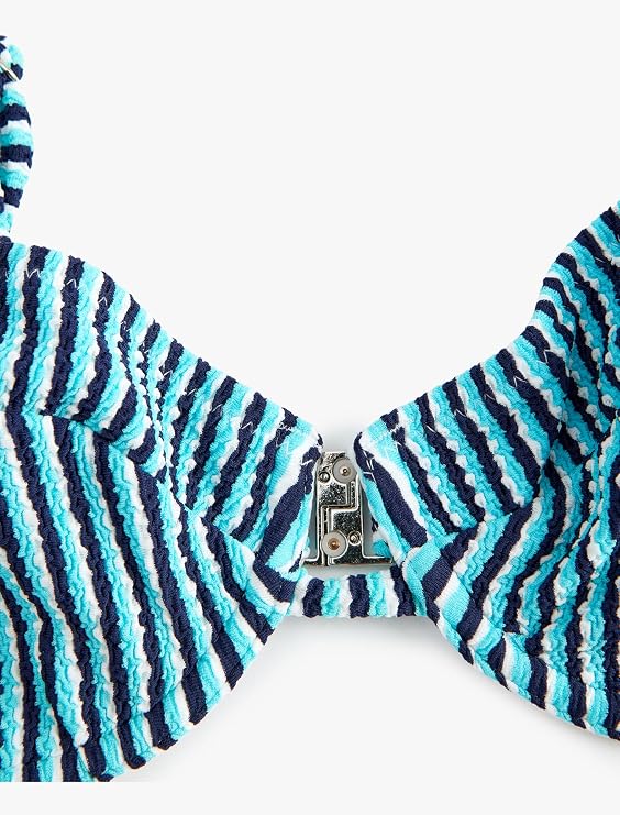 Çıkarılabilir Askılı Dokulu Çizgili Balenli Bikini Üstü