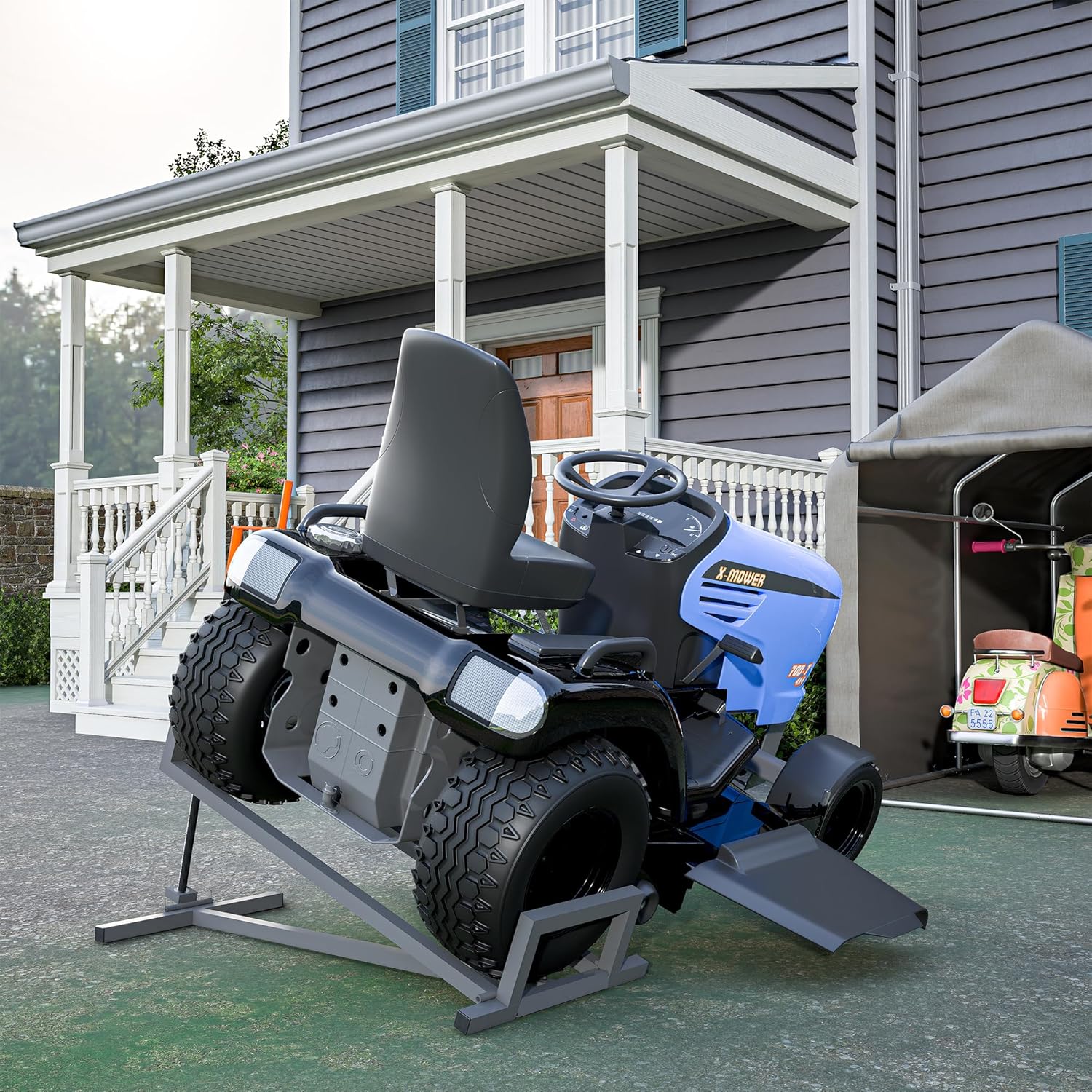 Lawn Mower Lift Jack for 41" Ride on Lawn Mowers & Garden Tractors,880Lbs Foldable Riding Lawn Tractor Lift Telescopic Maintenance Jack Lift Platform with Manual and Power Tool Handles(Grey)