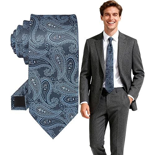 FIXSMITH Black Ties for Men, Neckties for Men, Navy Blue Paisley Tie for Men, Mens Formal and Casual Ties for Wedding, Business, Graduation& Party