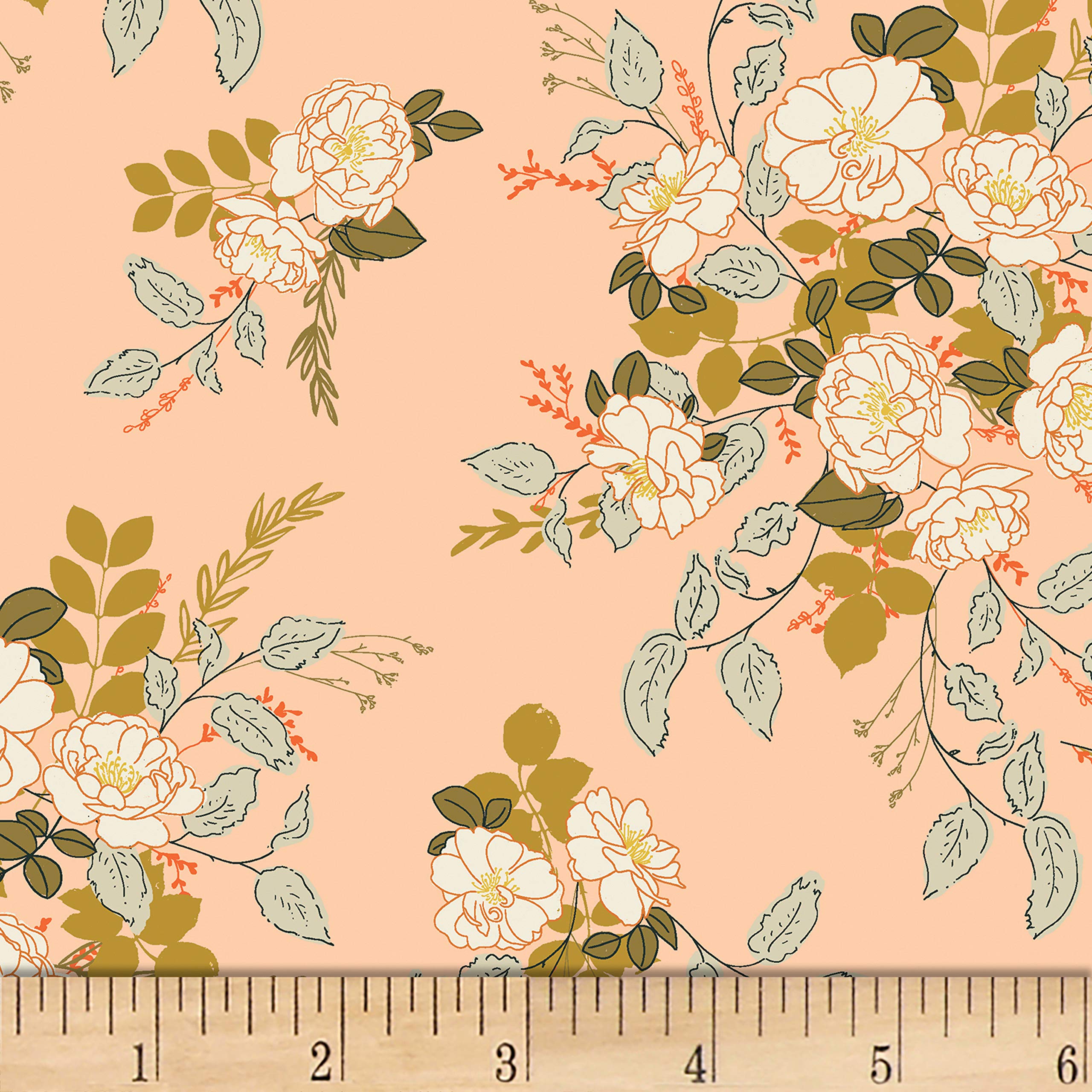 Art Gallery Her & History Elisa's Secret Garden Knit Peach/Yellow/Green Fabric by the Yard