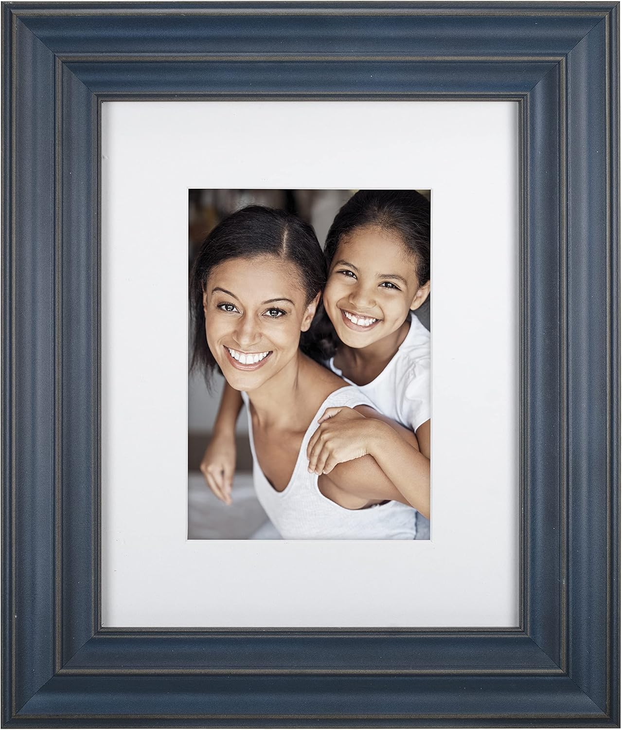 Malden International Designs 5x7 8x10 Rustic Blue Matted Picture Frame, Black,2428-57
