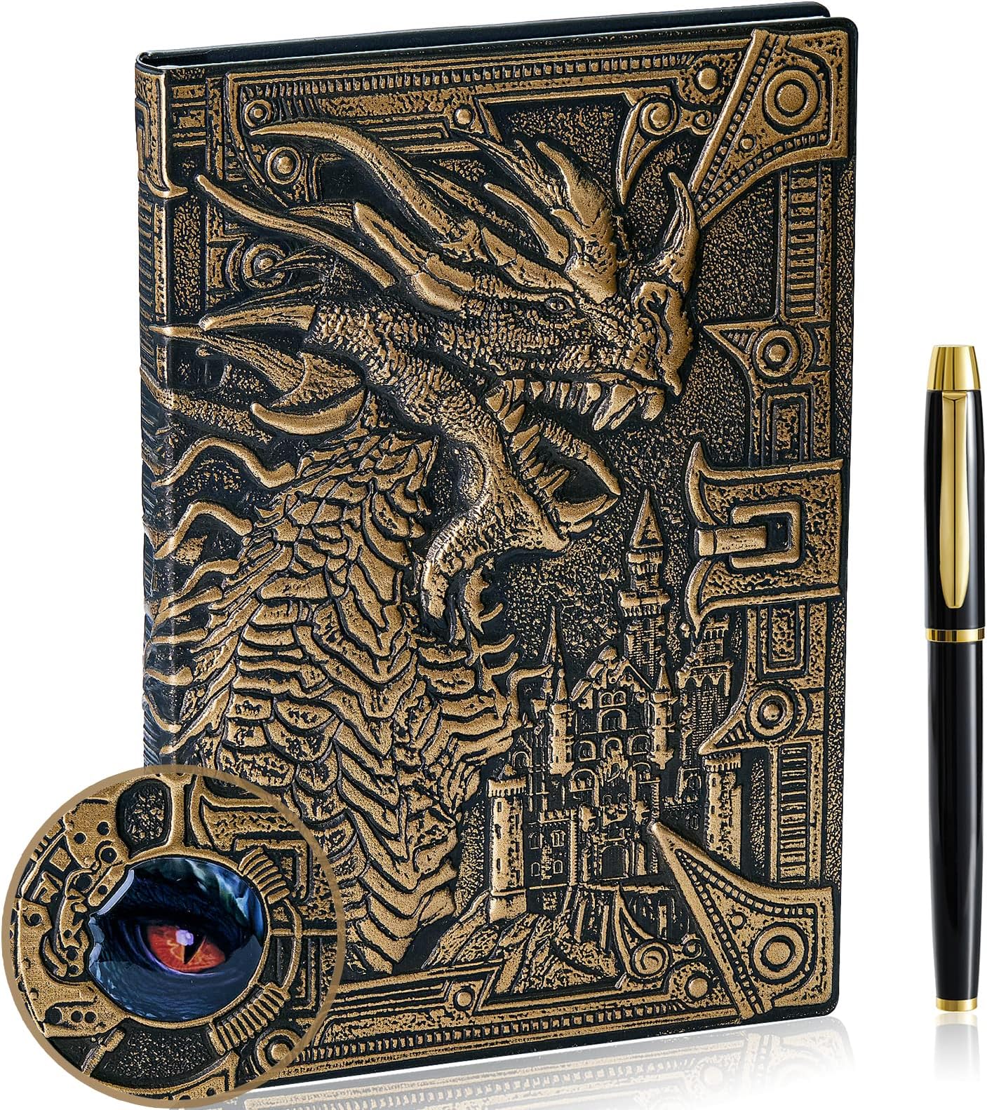 fengco 3D Dragon Embossed Journal Writing Notebook with Pen Set,Hardcover DND Journal Handmade Daily Notepad Travel Diary,RPG Accessories Gift for DM's&D&D Players,Men&Women