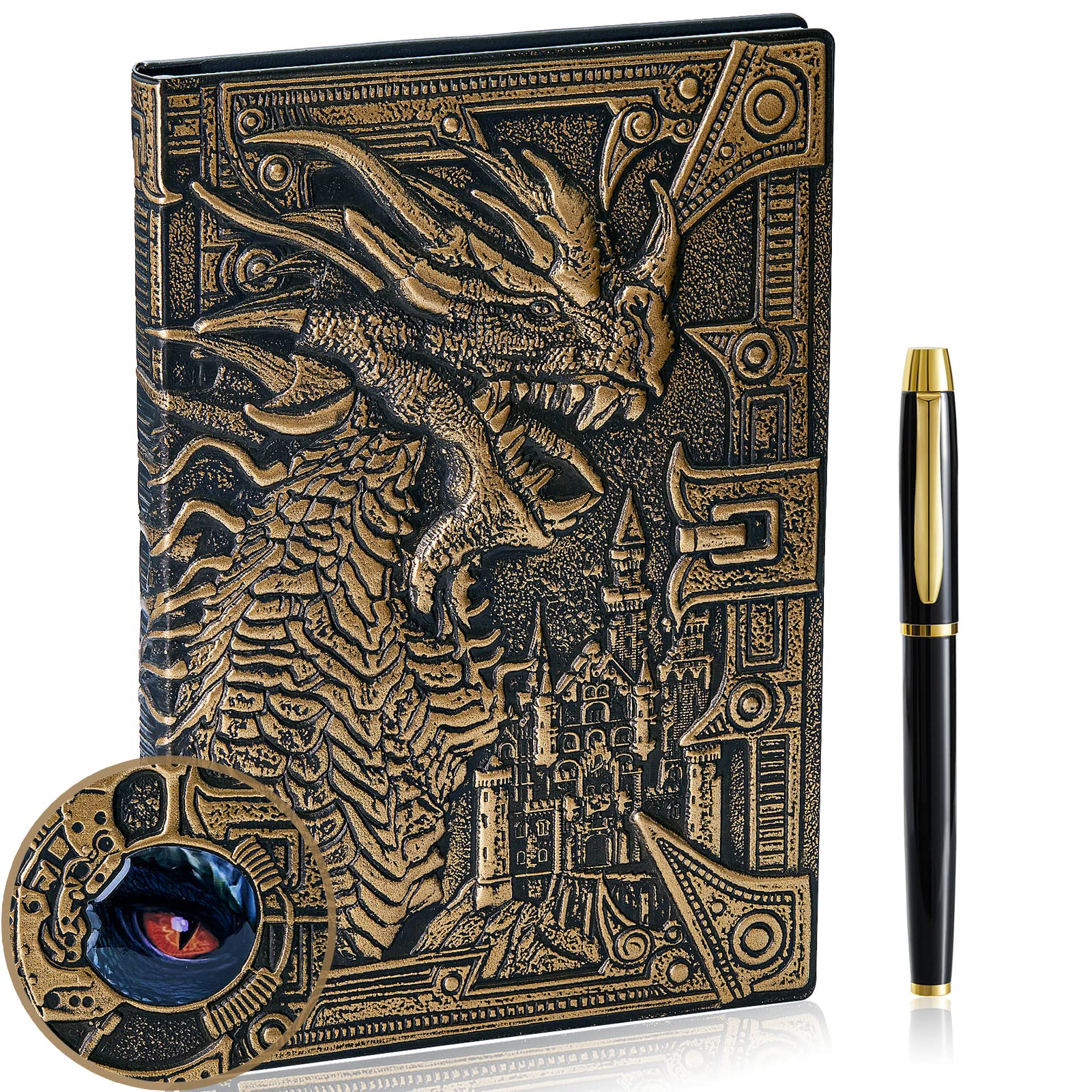 fengco 3D Dragon Embossed Journal Writing Notebook with Pen Set,Hardcover DND Journal Handmade Daily Notepad Travel Diary,RPG Accessories Gift for DM's&D&D Players,Men&Women