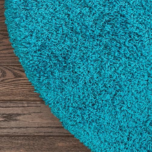 Miniatura 8 de Unique Loom - Alfombra de área de la colección Solid Shag (5 pies 1 pulgada, redonda, color turquesa)