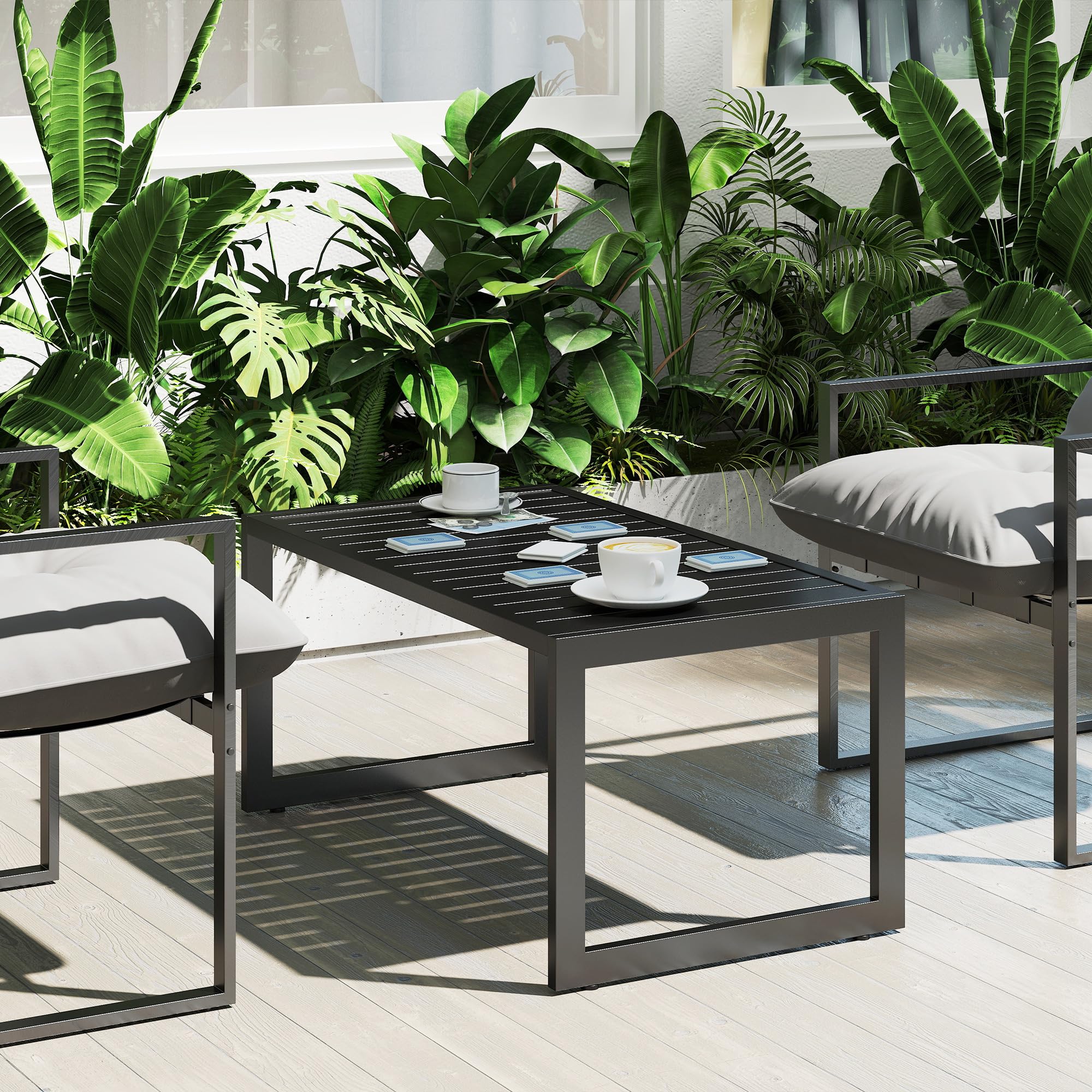 Outsunny Stolik pomocniczy z lamelami, stół balkonowy z aluminium, stolik kawowy, odporny na warunki atmosferyczne, łatwy w pielęgnacji, na balkon, do ogrodu, na taras, 90 x 50 x 42 cm, czarny