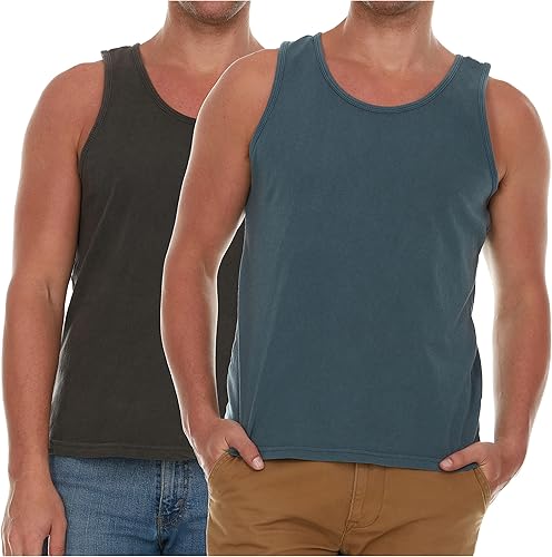 Pure Essence Paquete de 2 camisetas sin mangas teñidas para hombre, camisetas casuales ideales para gimnasio, entrenamiento, correr, playa o uso