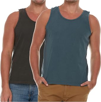Pure Essence 2 Pack Garment Dyed Tank Tops for Men - Casual T-Shirts Ideal for Gym, Workout, Jogging, Beach, or Everyday Wear