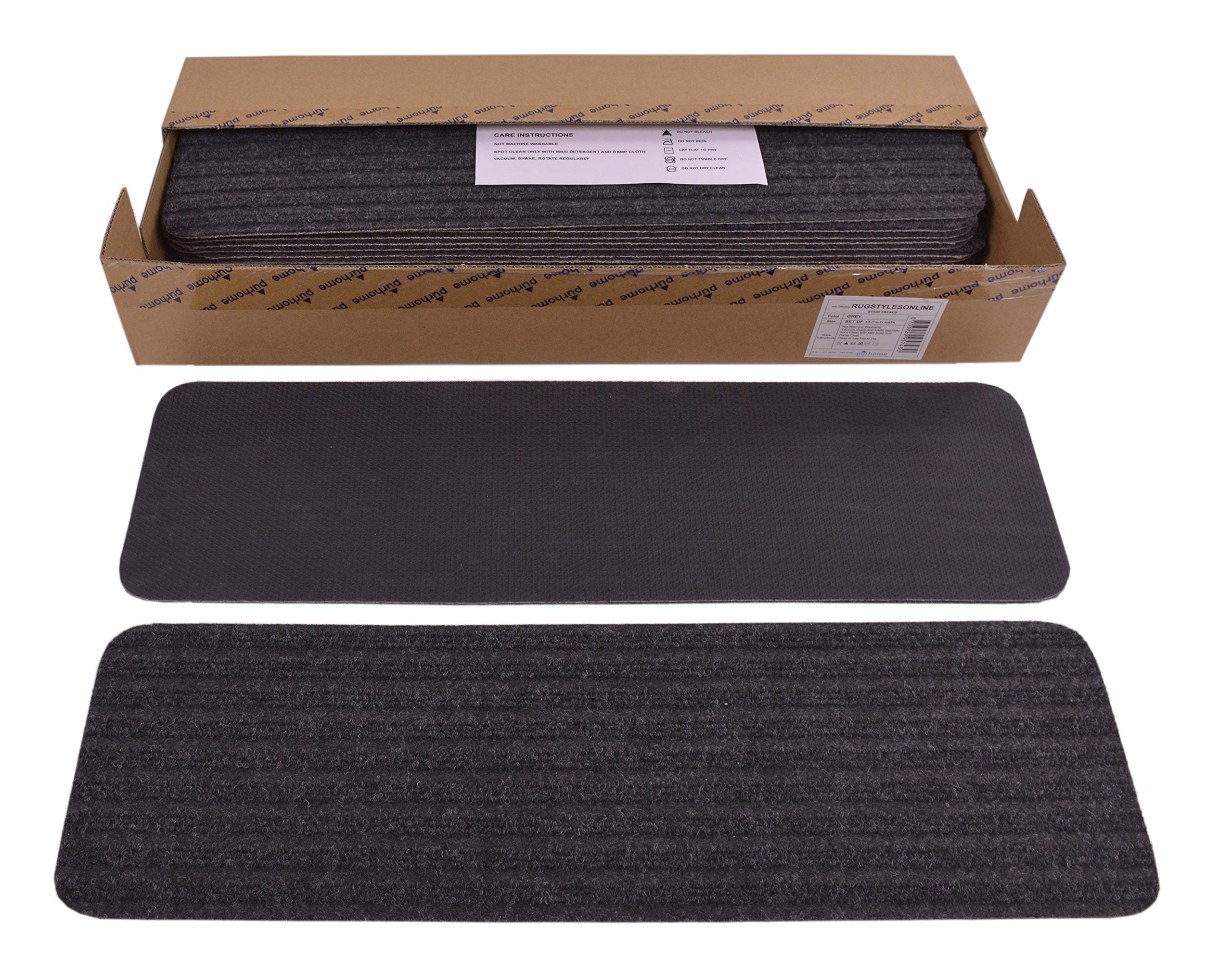 Stair Treads Collection Indoor Skid Slip Resistant Carpet Stair Tread Treads (7 inch x 24 inch) (Dark Grey, Set of 13)