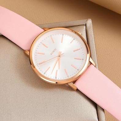 BUREI Women Wrist Watches Fashion Minimalist Analog Leather Quartz Waterproof Watches for Women (Pink, Leather)