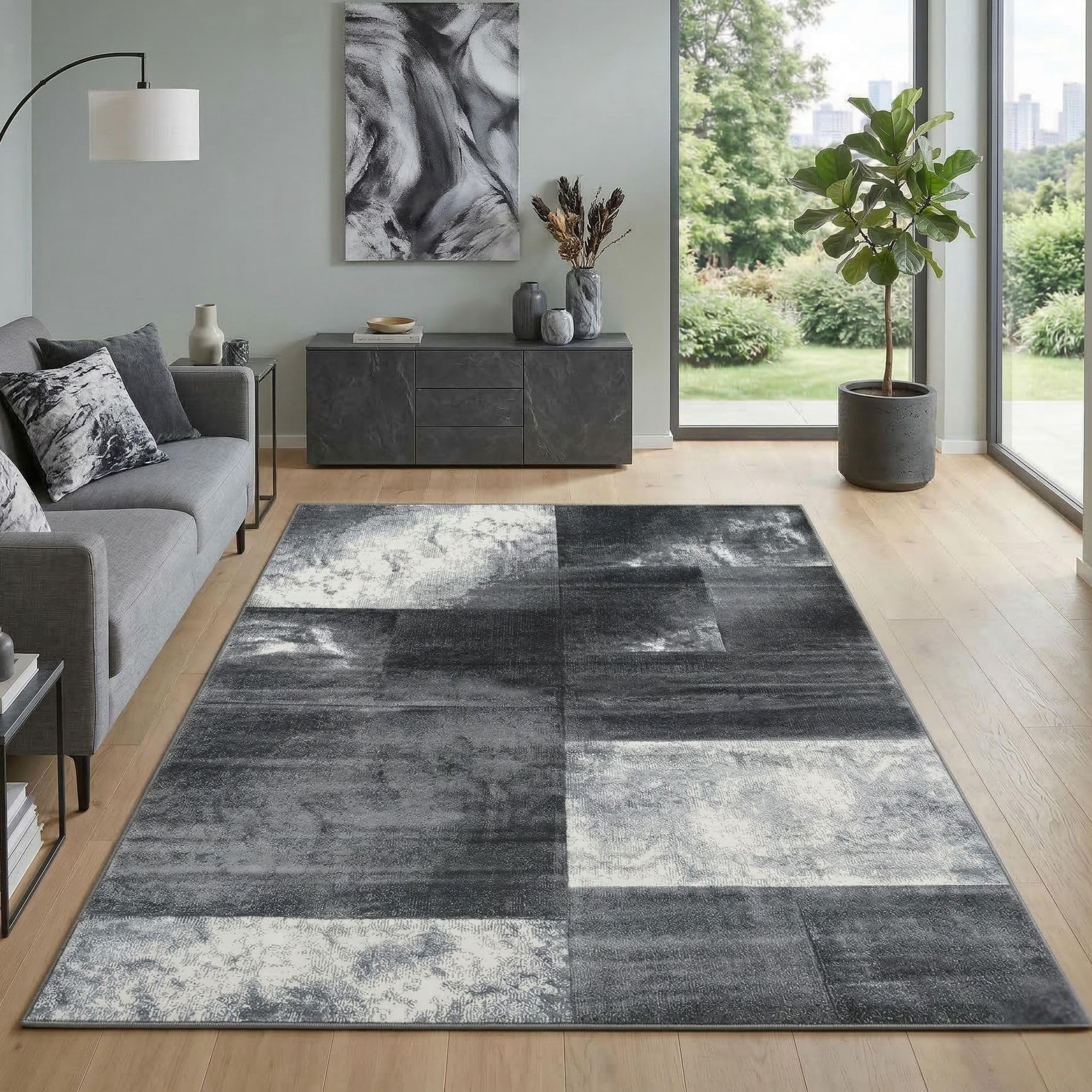 Carpetsale24 Alfombra Salon de Pelo Corto 160x230 cm Gris-2 - Alfombras de Habitacion diseño a Cuadros Sala de Extrasuave - Moderna Alfombra Dormitorio, Alfombra Cocina, Tapete Sala