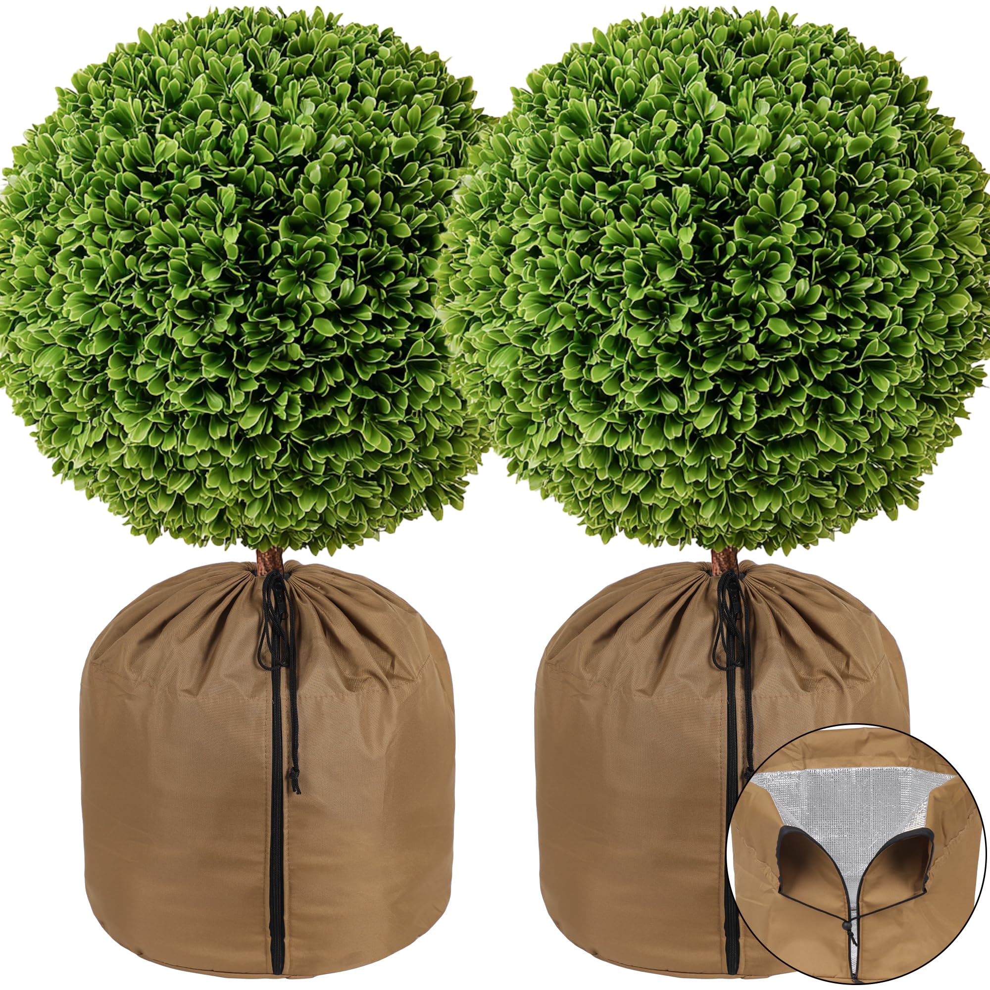 COZCLAM Set da 2 Coprivasi Termici per Piante 65×70 cm – Protezione Invernale con Rivestimento in Alluminio, Cerniera e Cordoncino – Copertura Isolante per Vasi e Radici di Piante in Vaso