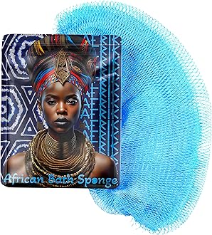 AFRIKI African Net Sponge – Exfoliating Body Scrubber, Black Owned & Rooted in Africa, All Skin Types | 45 in Long (Baby Blue)