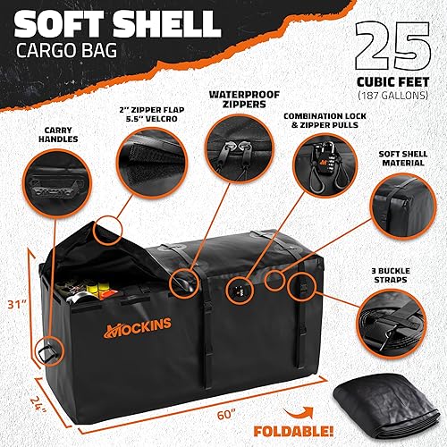 Miniatura 5 de Mockins Portaequipajes plegable de 60 x 24 x 6 pulgadas resistente a la intemperie y bolsa de carga impermeable de 25 pies cúbicos  500 libras de