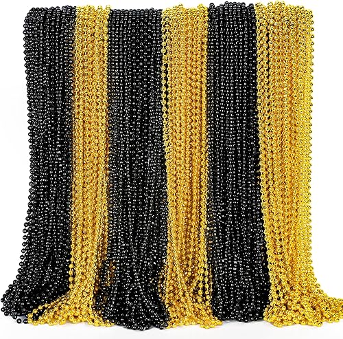 Miniatura 1 de 100 collares de cuentas, regalos de fiesta de Año Nuevo color dorado y negro, collares de juguete de Nochevieja de 33 pulgadas, accesorios de