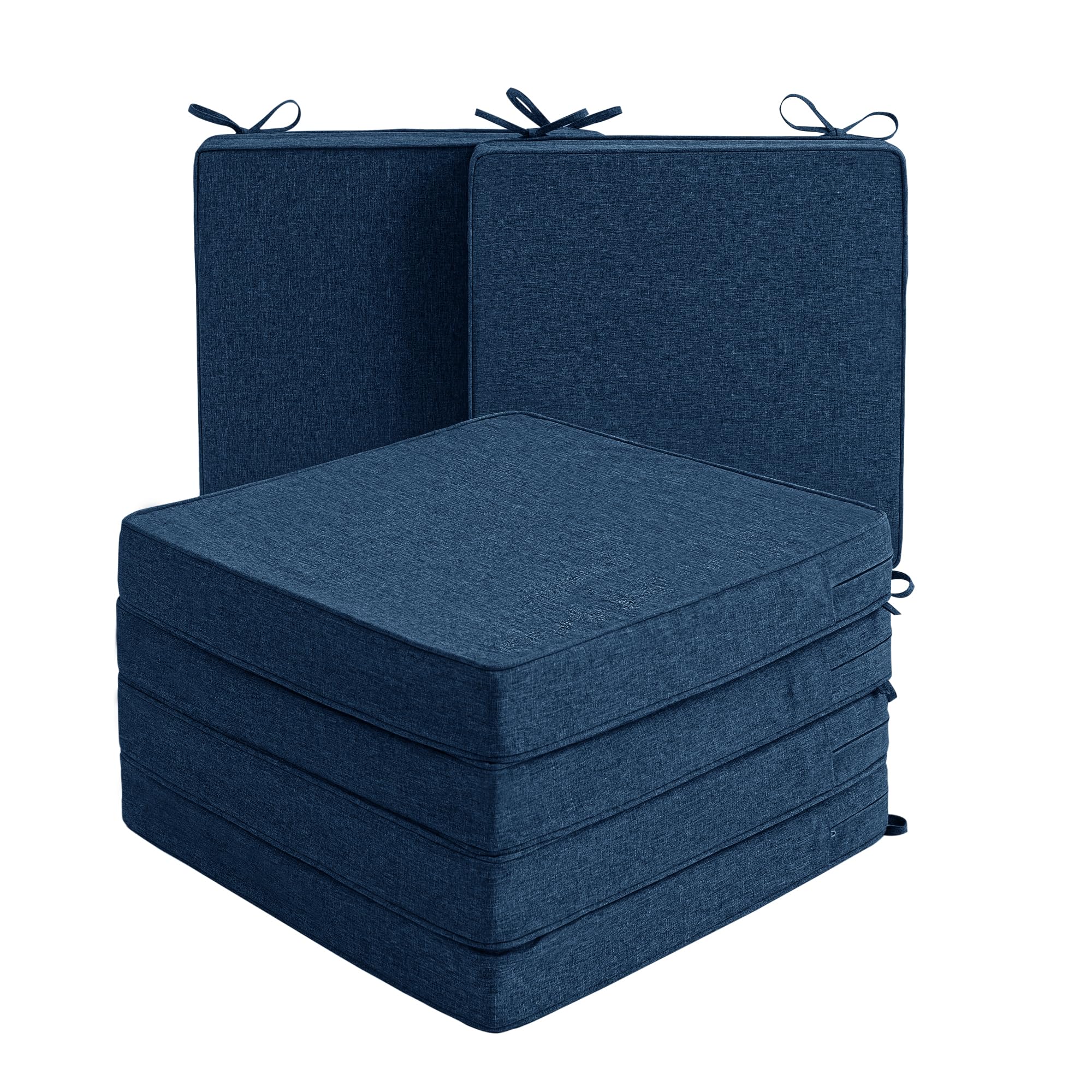 Photo 1 of Fitfree Outdoor Chair Cushions, Water-Resistant & Fade-Resistant, Patio Furniture Seat Replacement Chair Pads with Ties Zipper, Removable Cover, Non-Slip Bottom, Set of 6, 18.5 x 16 Inch, Navy Blue