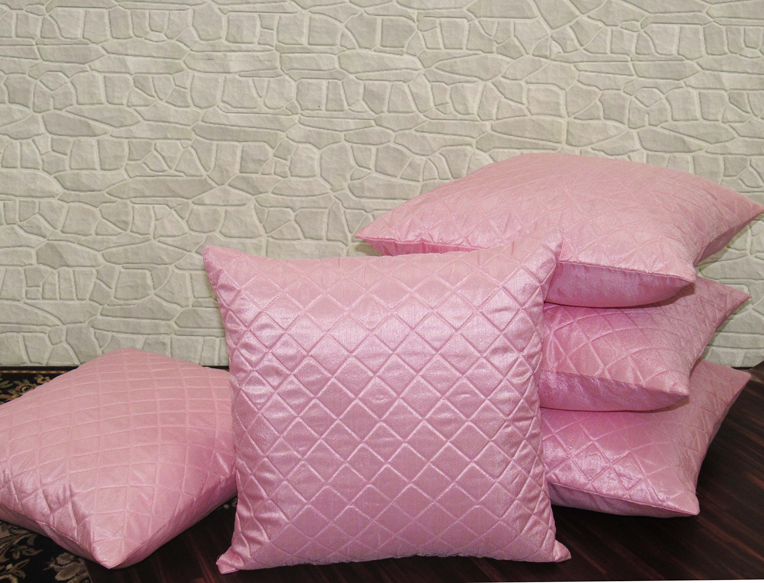 Zikrak Exim Quilted Cushion Cover Pack of 5 (Pink, 20 X 20 INCH)-picture-15