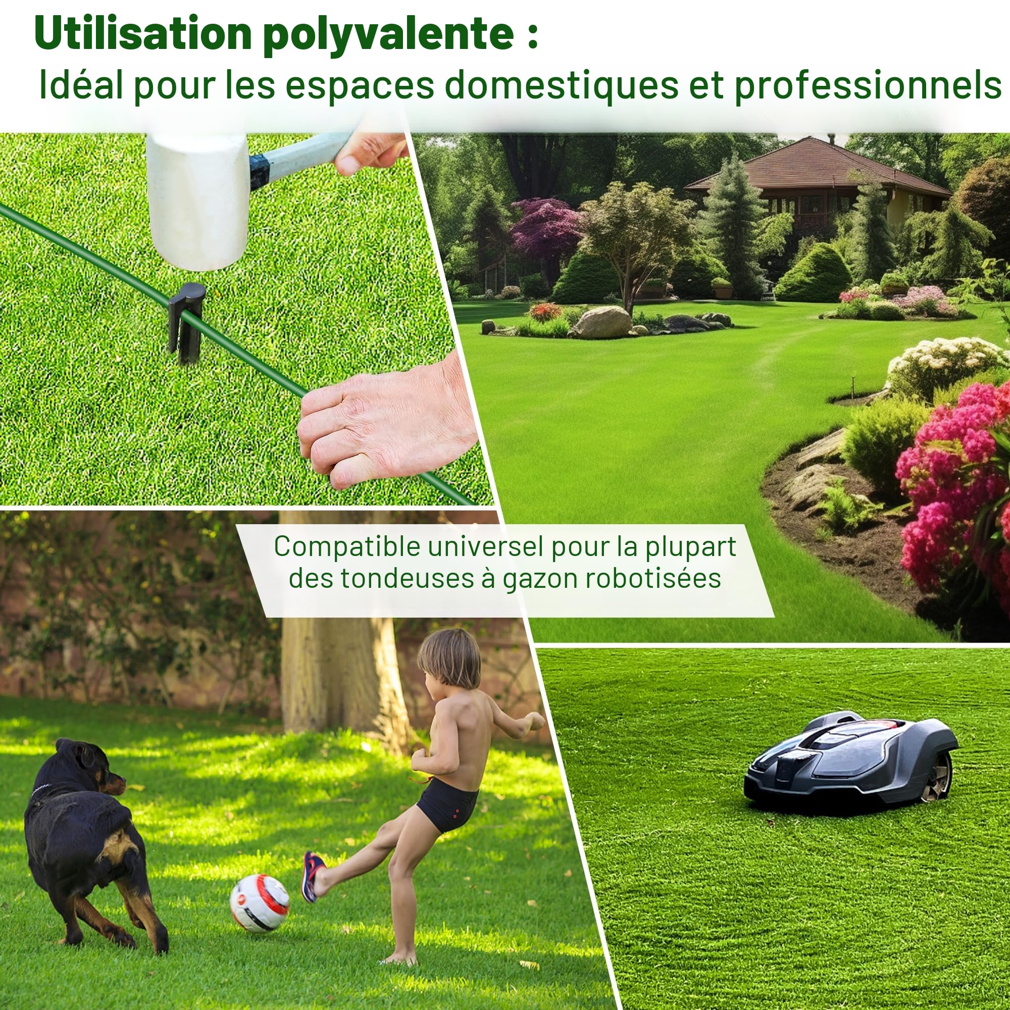 DazSpirit 100 m Cable Robot Tondeuse + 50 Piquets + 10 Connecteurs de Câble + 10 Bornes de Connexion, Tondeuse Gazon Fil Périphérique Compatible avec Gardena Bosch Husqvarna Worx Honda Robomow etc