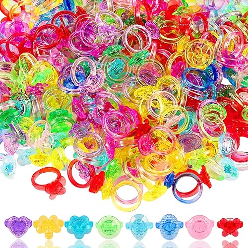 Leyndo 400 anillos de juguete de plástico con purpurina, anillos a granel, regalos de fiesta, anillos coloridos surtidos para niños y niñas, premios