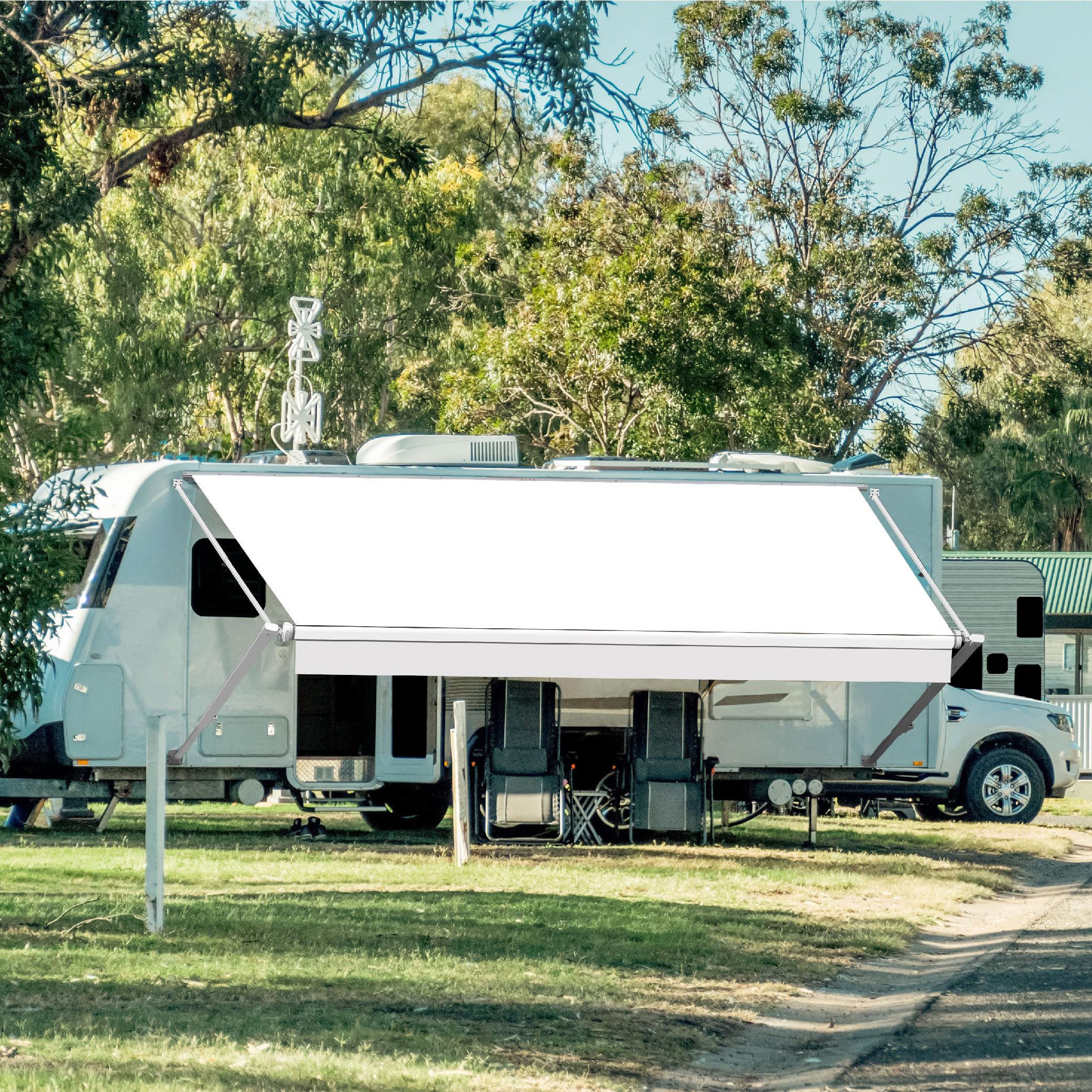 Suncode Premium RV Awning Fabric Replacement, Heavy-Duty Waterproof Vinyl Canopy, Universal Fit for Camper Trailer Motorhome, 19'(Fabric 20'2") White