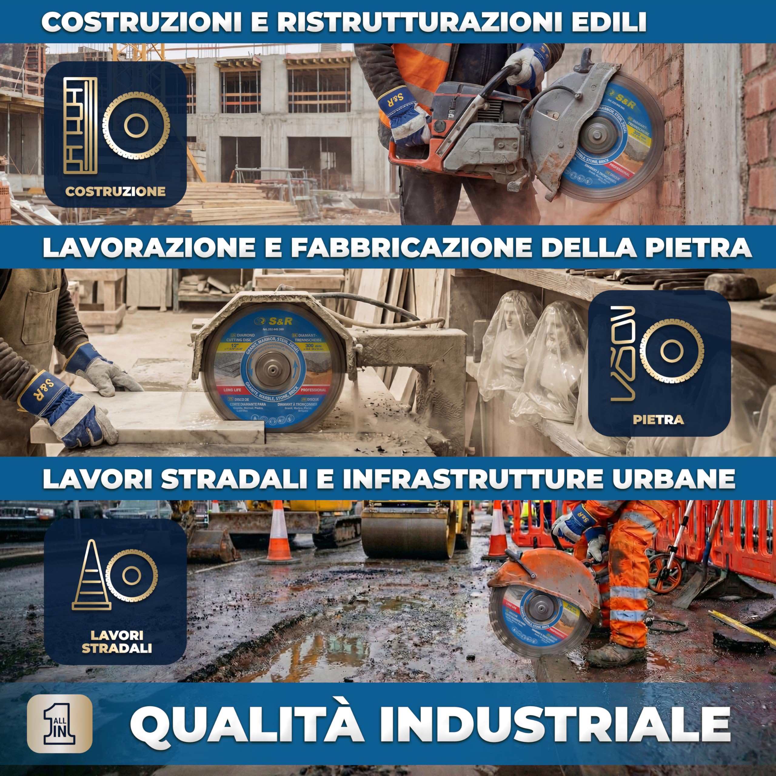 S&R Disco Diamantato Professionale 300 mm Segmentato Laser – Disco da Taglio Diamantato per Gres Porcellanato, Ceramica Dura, Granito, Marmo, Pietra e Mattoni – Foro 25,4 mm – Segmenti 10 mm.