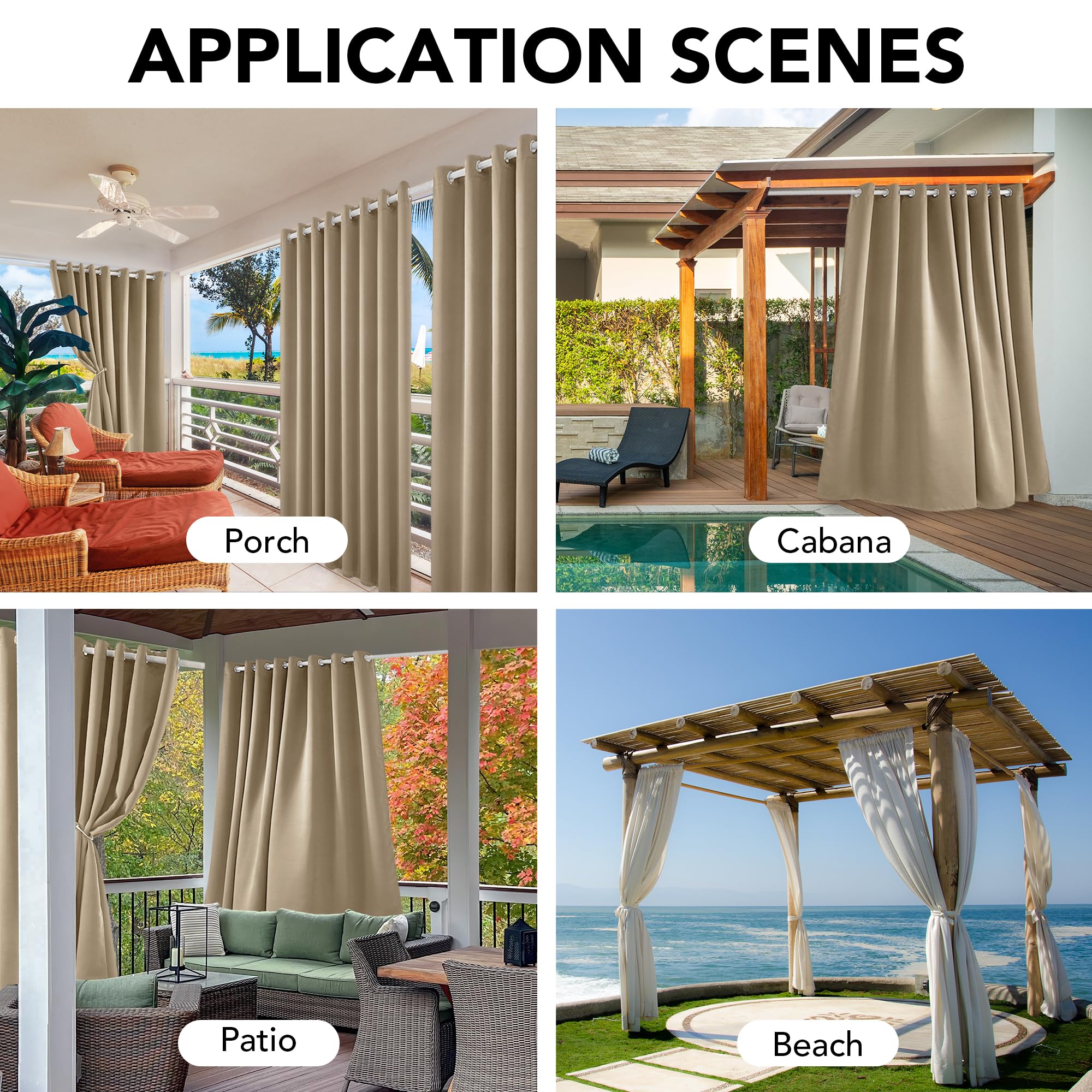 Outdoor Vorhang Mit ösen Syhi Qlty 3D Outdoor Vorhänge Wetterfest, Verdunkelungsvorhang Sonnenschutz Sichtschutz Vorhang Für Garten Terrasse Balkon Pavillon Pergola, 2 Stück 132 X 213 Cm, Küste Palme Pergola Balkon