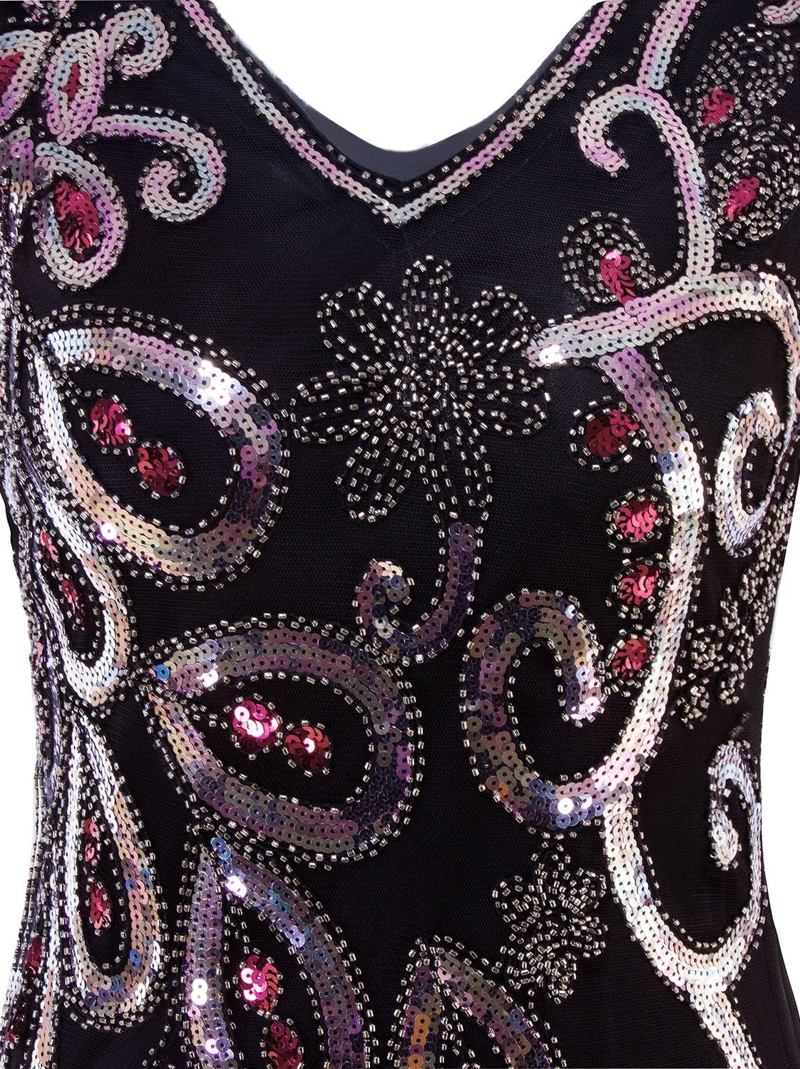 VIJIV Women's Vintage 1920s Style Peacock Sequin Roaring 20s Gatsby Party Flapper Dress - Image 5