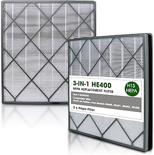 2 Pcs Filter Replaces For Shark Air Purifier 4 filter, HE401 HE402 HE405 HE400 4 Fan Purifier, 3 Stages Filtration with H13 True HEPA, Activated Carbon Filters And Fine Pre-fillter, Part # HE4FKPET