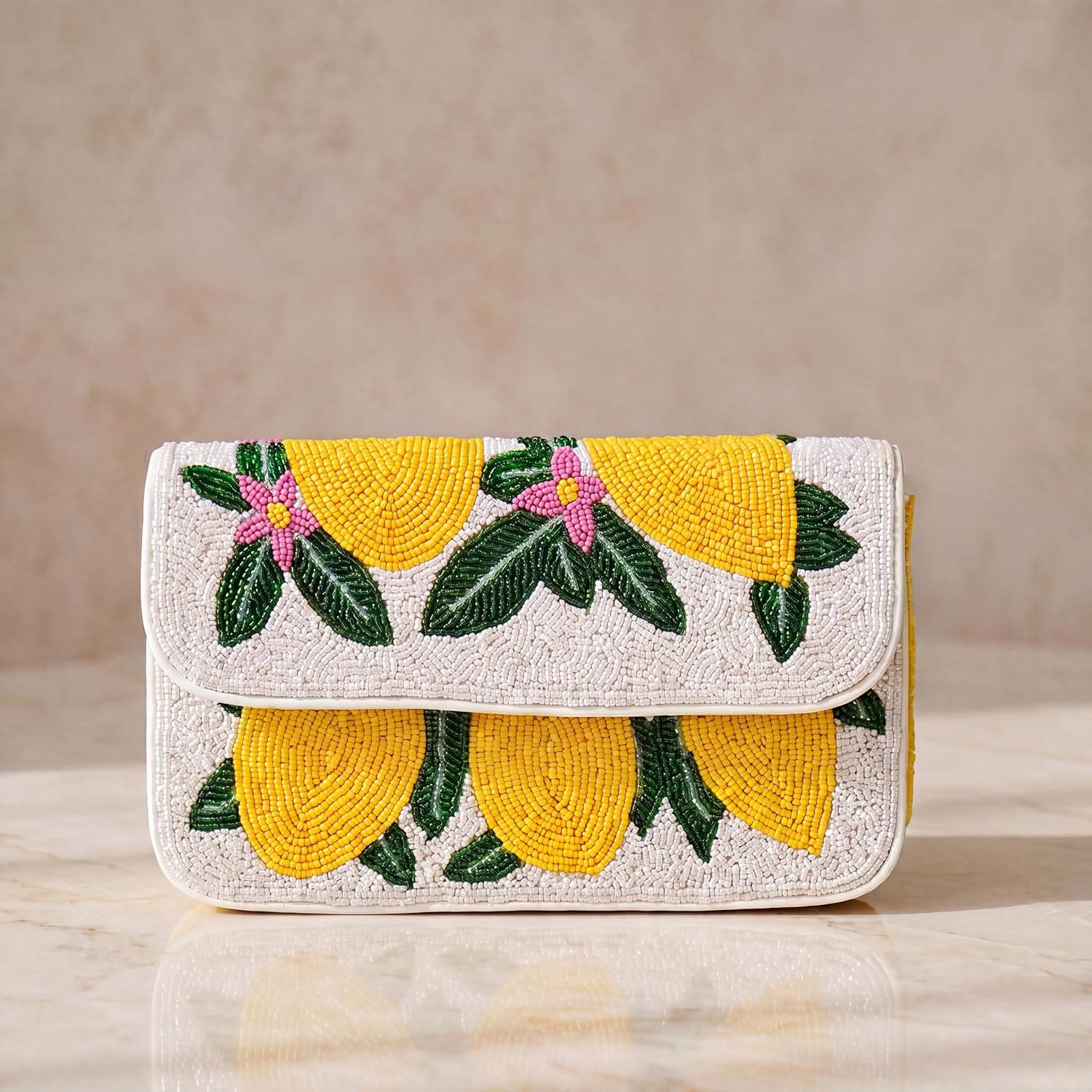 Indian Shelf Premium Handcrafted Beaded Shoulder Bags for Women, Girls - Evening Purse Lemon Fruit Design Multicolor Handbags (with Box)