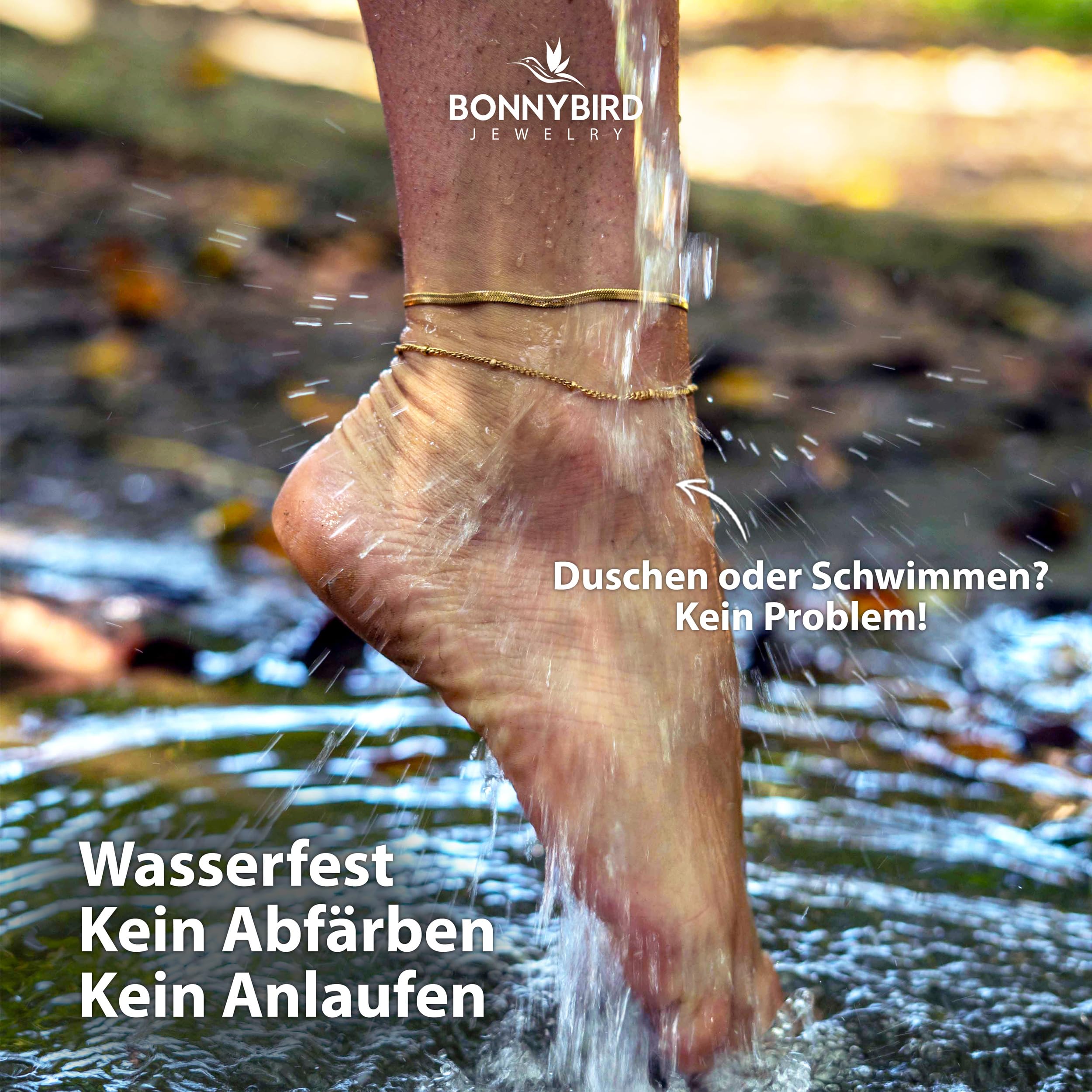 BONNYBIRD® Premium Edelstahl Fußkettchen für Damen in Silber, Gold & Roségold, 100% Wasserfest & Hautverträglich BonnyBeach