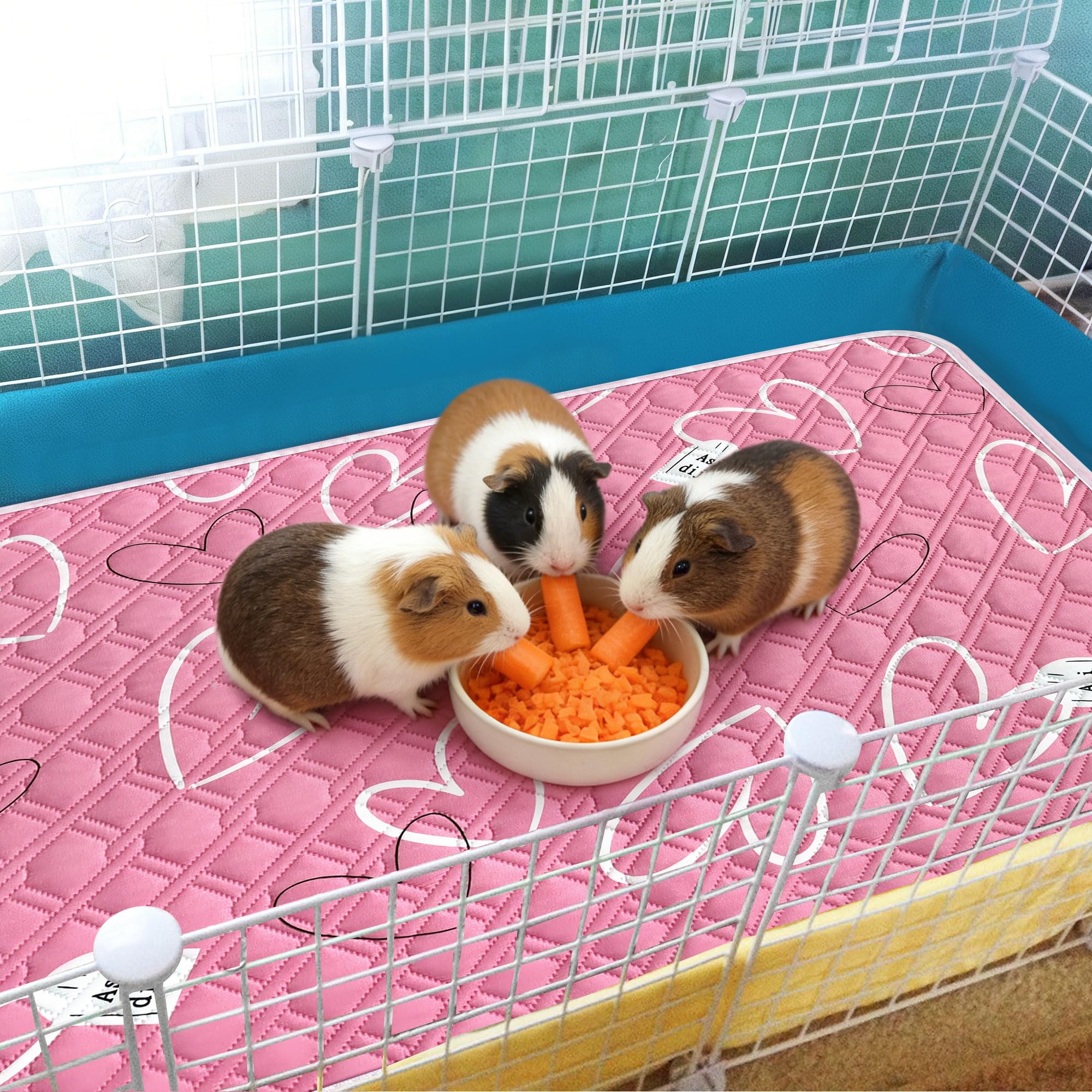 Lot de 2 Doublures de Cage pour Cochon d'Inde avec Outils de Nettoyage Réutilisables Absorbantes Imperméables Lavables et Séchées à L'air Libre pour Petits Animaux Lapin Hamster Litiere Cochon d'Inde