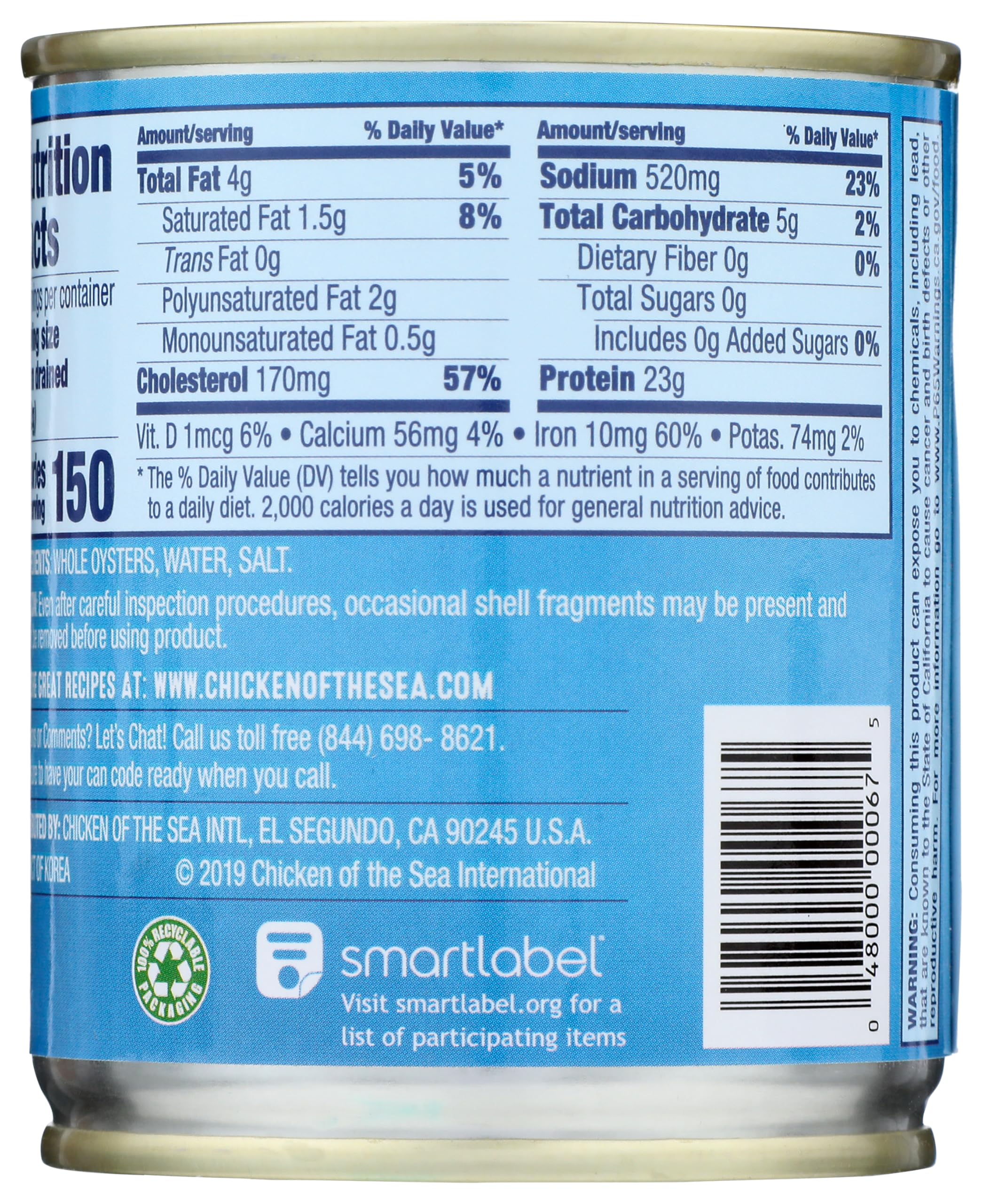 Chicken of the Sea Whole Oysters, Great for Recipes, 8-Ounce Cans (Pack of 1)
