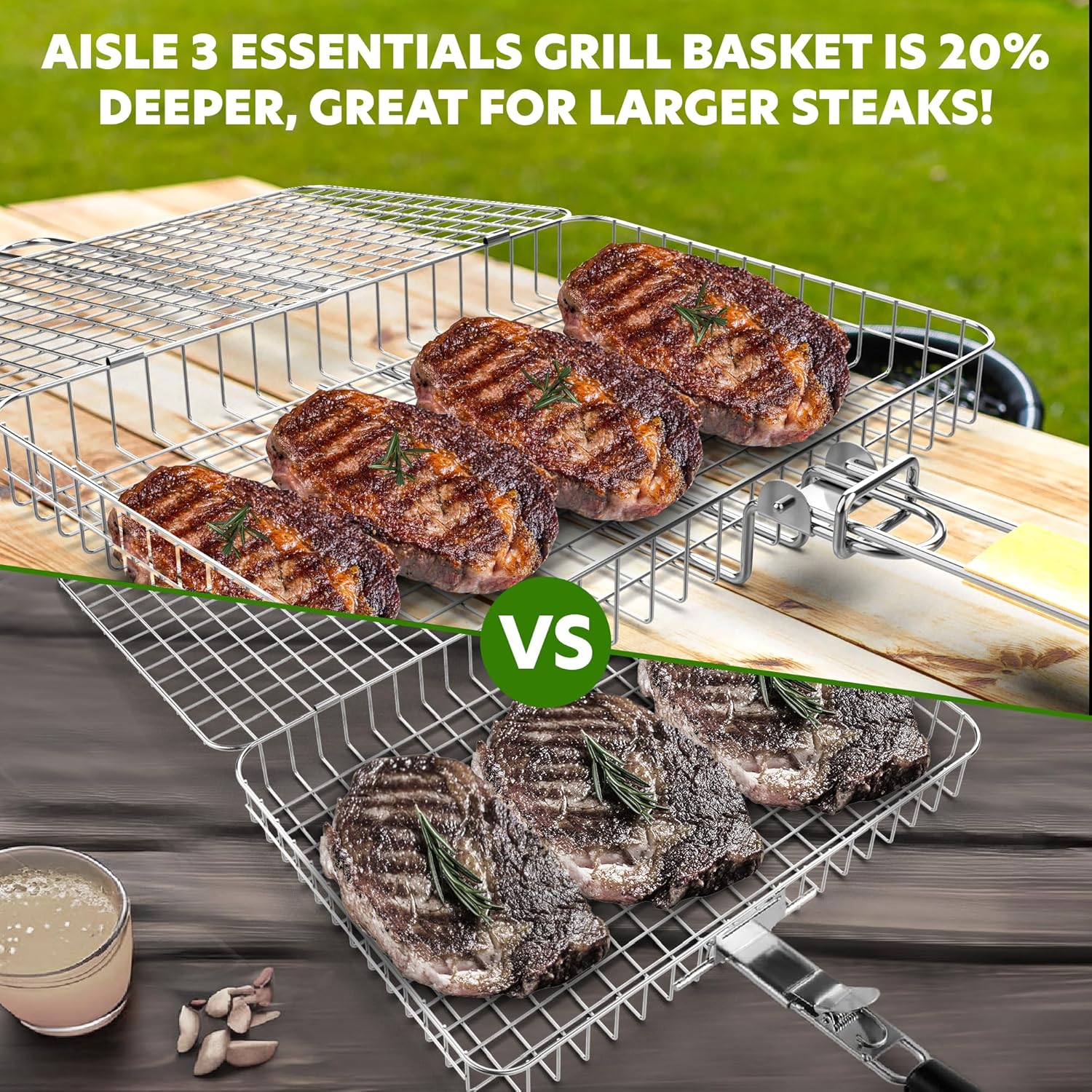 9-Piece BBQ Grill Basket Set with Deep Stainless Steel Basket, 5 Skewers, Basting Brush & Storage Bag, Detachable Wooden Handle for Gas, Charcoal & Smoker Grills