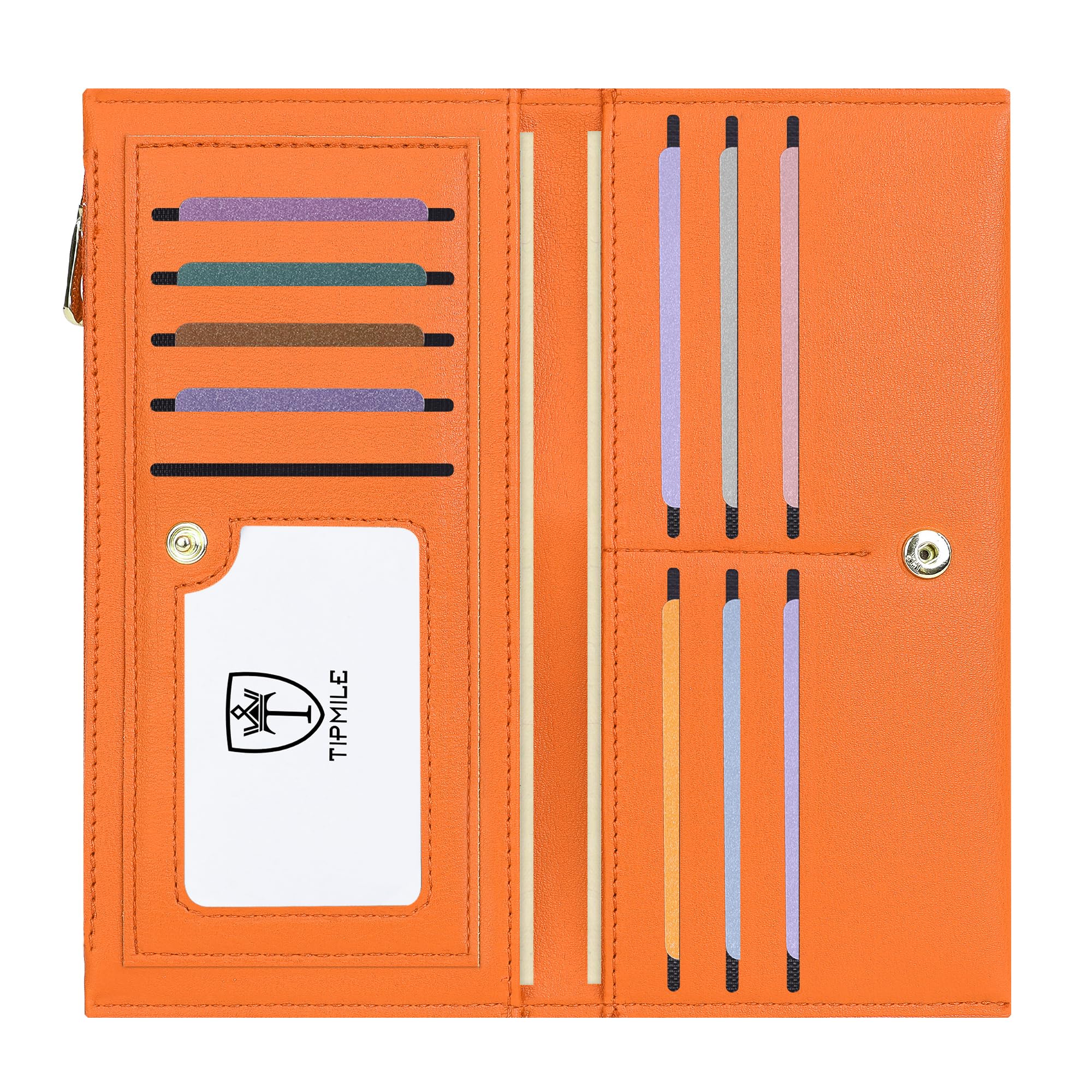 Tipmile Slim Wallet for Women, RFID Blocking Credit Card Holder, Ladies Bifold Wallet with Zipper, Orange