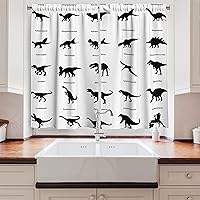 Vista 2 de Ambesonne Cortinas de cocina de dinosaurio, composición de diferentes siluetas de dinosaurios con sus nombres Evolution Wildlife, juego de 2 paneles