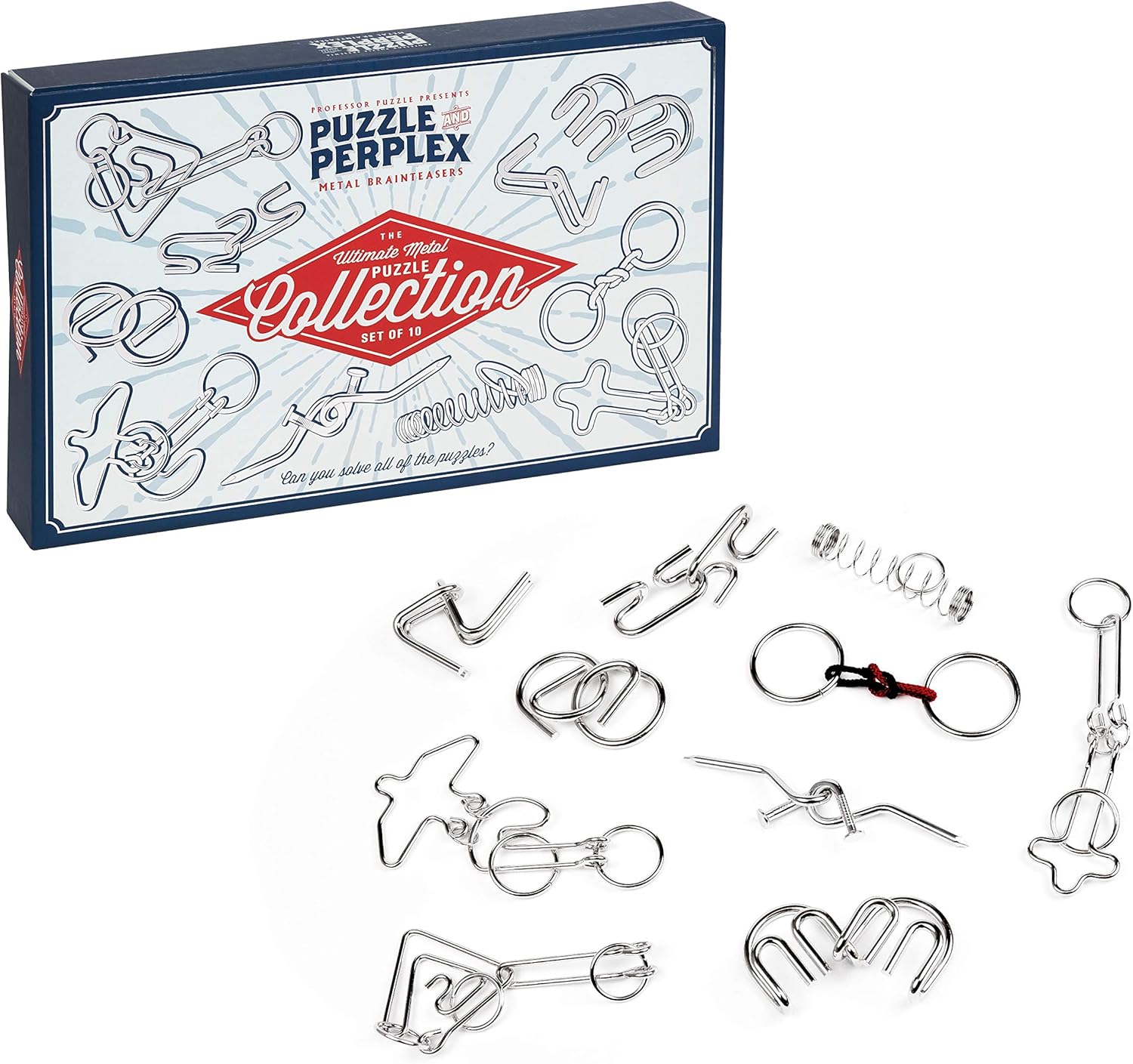 Puzzle & Perplex Metal Brain Teaser Puzzle Set | 10 Pieces