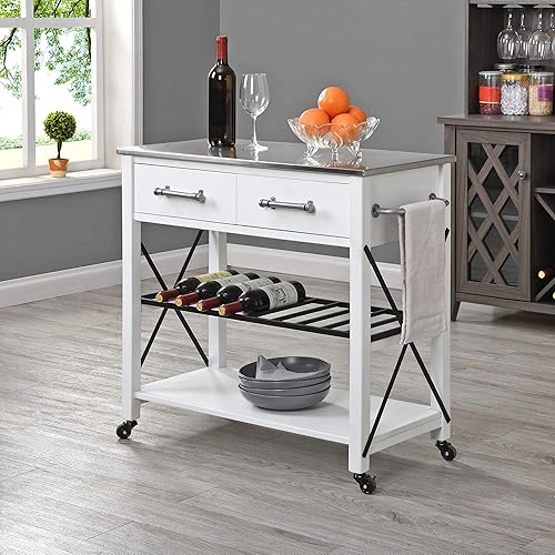 Miniatura 9 de FirsTime & Co. Carrito de cocina blanco Aurora Farmhouse hecho en Estados Unidos, blanco envejecido, 31.5 x 16 x 31.5 pulgadas,