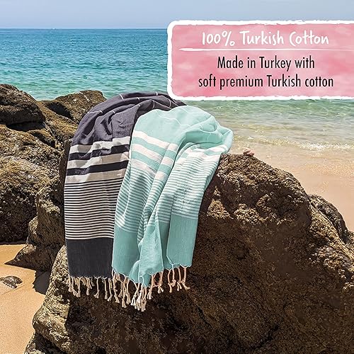 Miniatura 3 de Toalla turca de playa, 39 x 71 pulgadas, extra grande, de secado rápido, toalla turca de algodón de gran tamaño y manta para adultos, toallas de